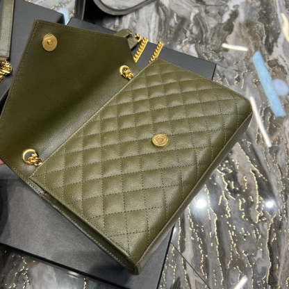 YSSL Envelope Medium Chain Bag Dark Green For Women, Women&#8217;s Bags 9.4in/24cm YSL