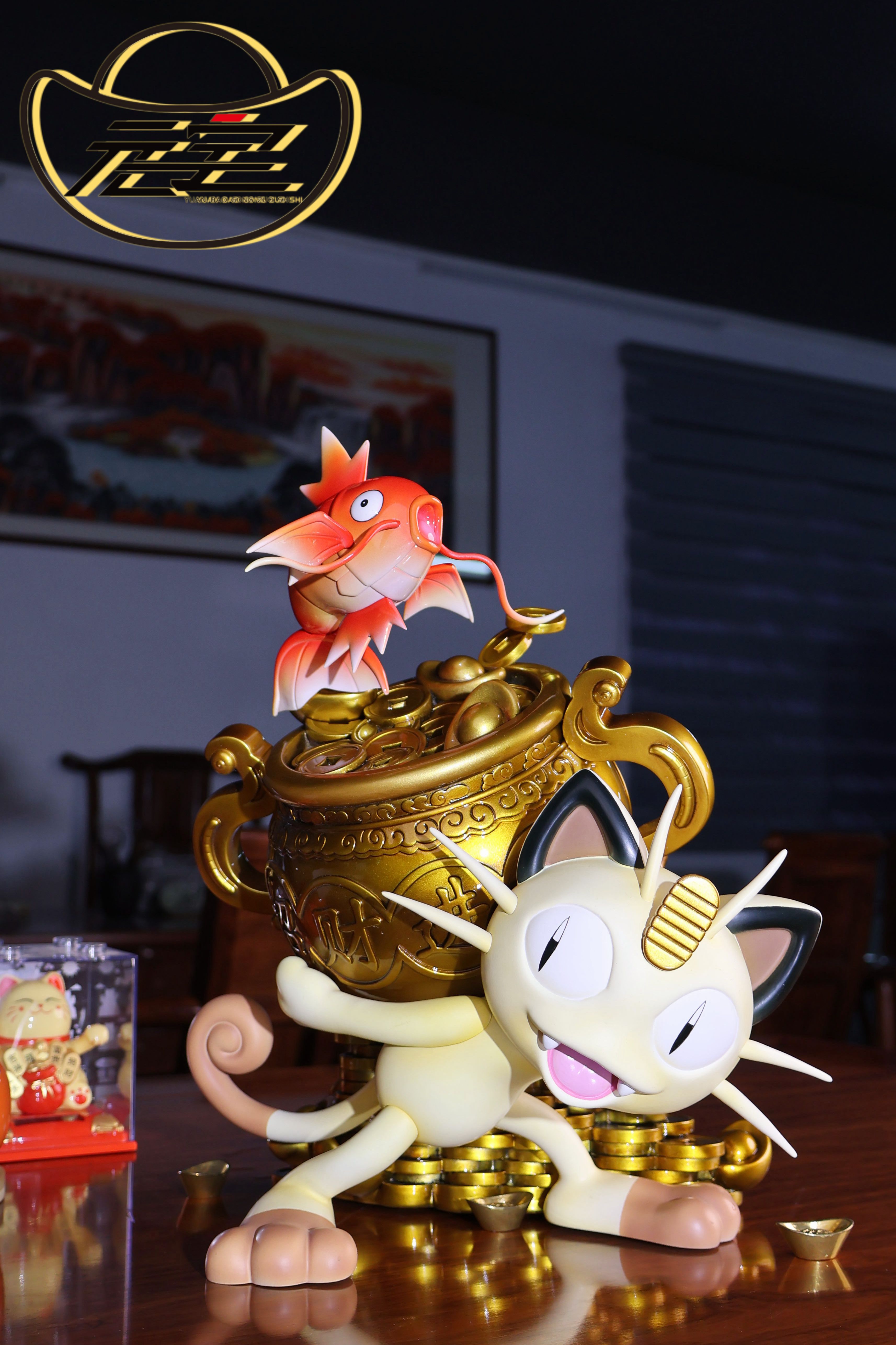 Yuan Bao Studio -Pokemon Fortune Cat and Koi Fish Statue 