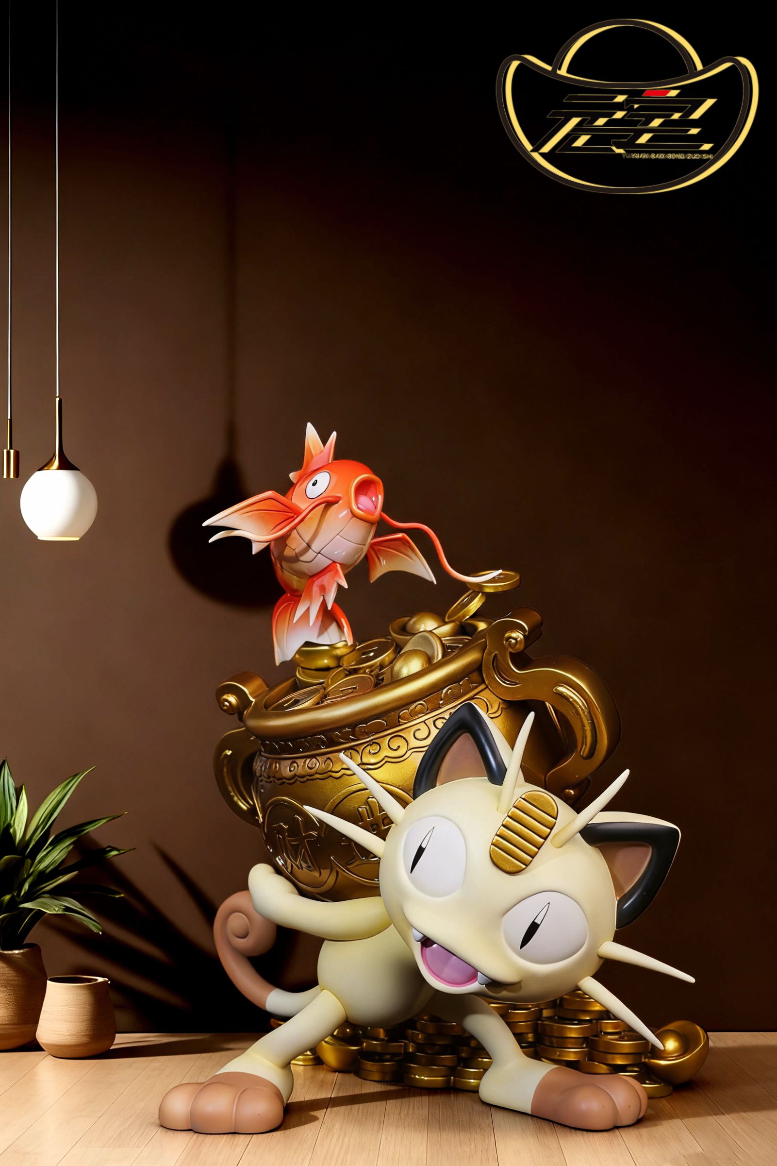 Yuan Bao Studio -Pokemon Fortune Cat and Koi Fish Statue 