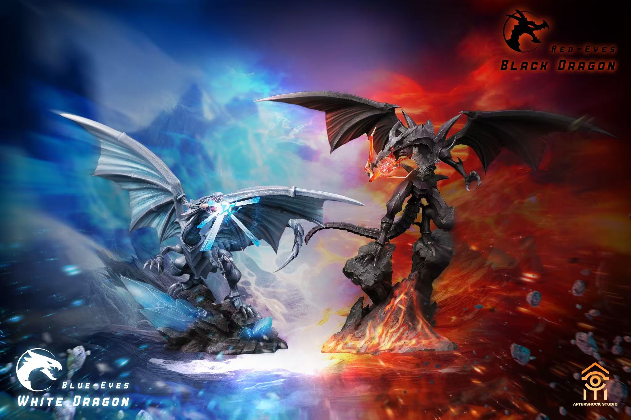 Yu-Gi-Oh! Blue-Eyes White Dragon and Red-Eyes Black Dragon Statue GK, Aftershock Studio, Pre-sale