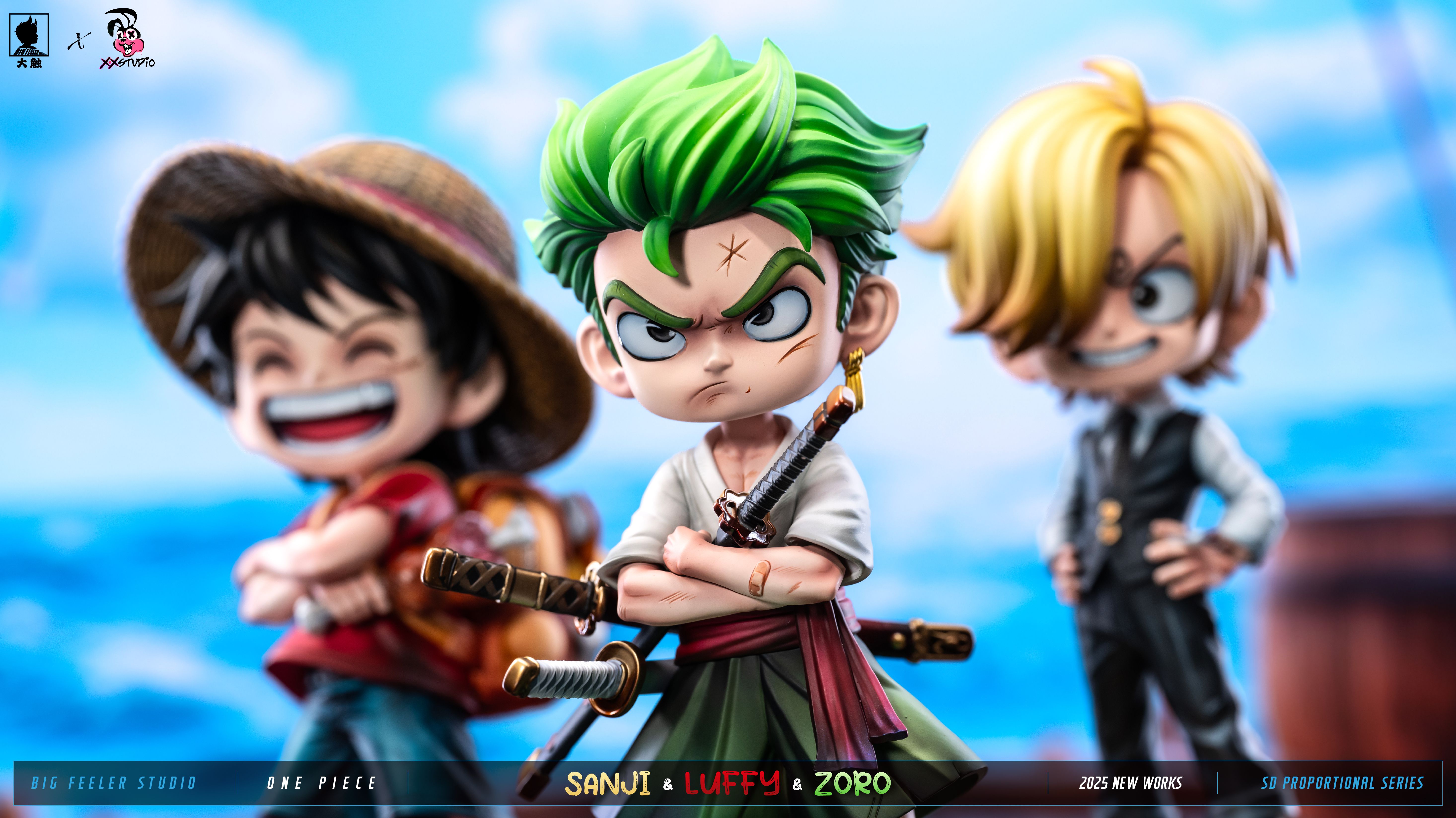 One Piece Q version The Three Strongest Luffy & Zoro & Sanji Statue(GK)-Big Feeler Studio & XOX Studio -KWII-GK