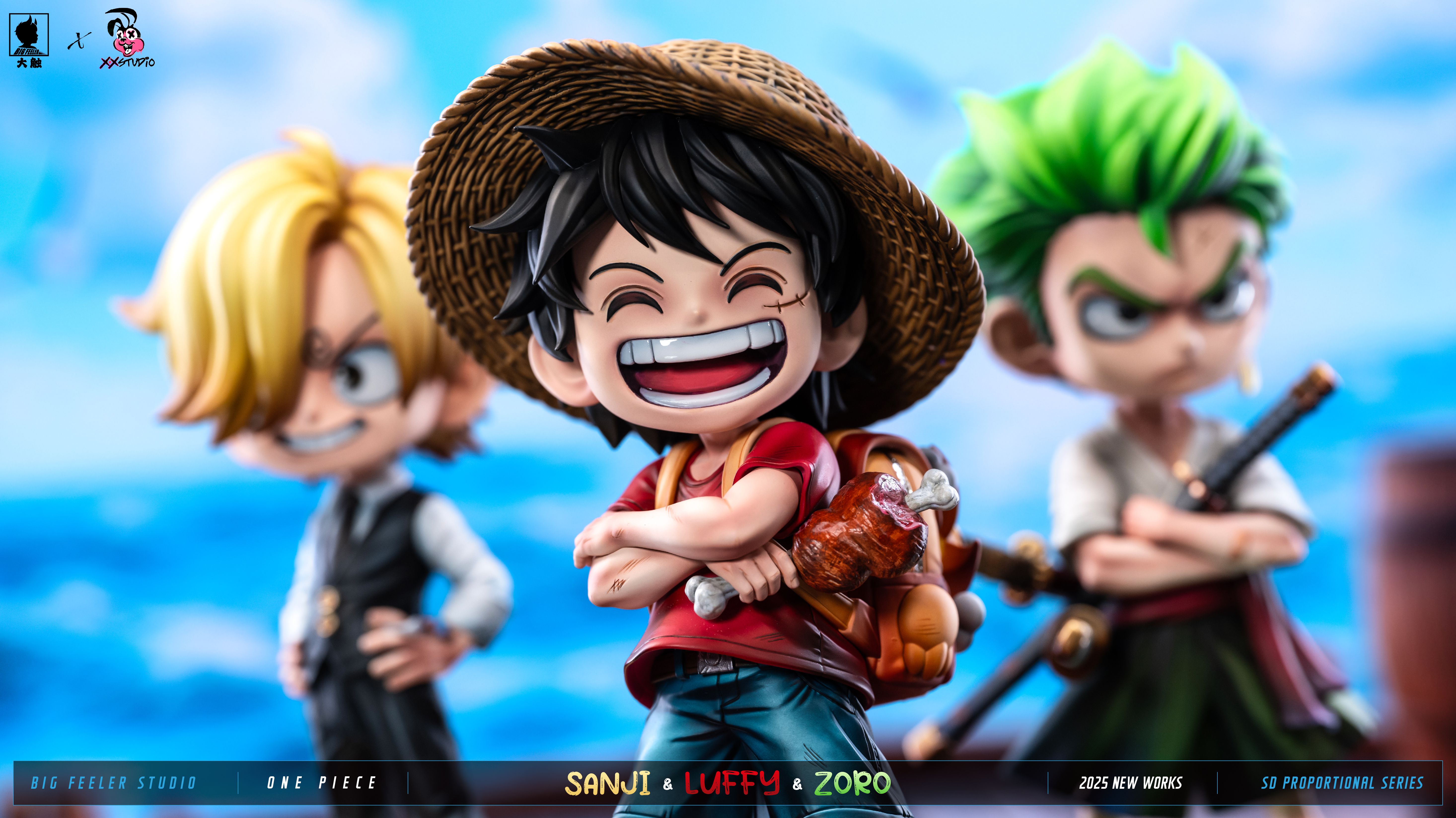 One Piece Q version The Three Strongest Luffy & Zoro & Sanji Statue(GK)-Big Feeler Studio & XOX Studio -KWII-GK