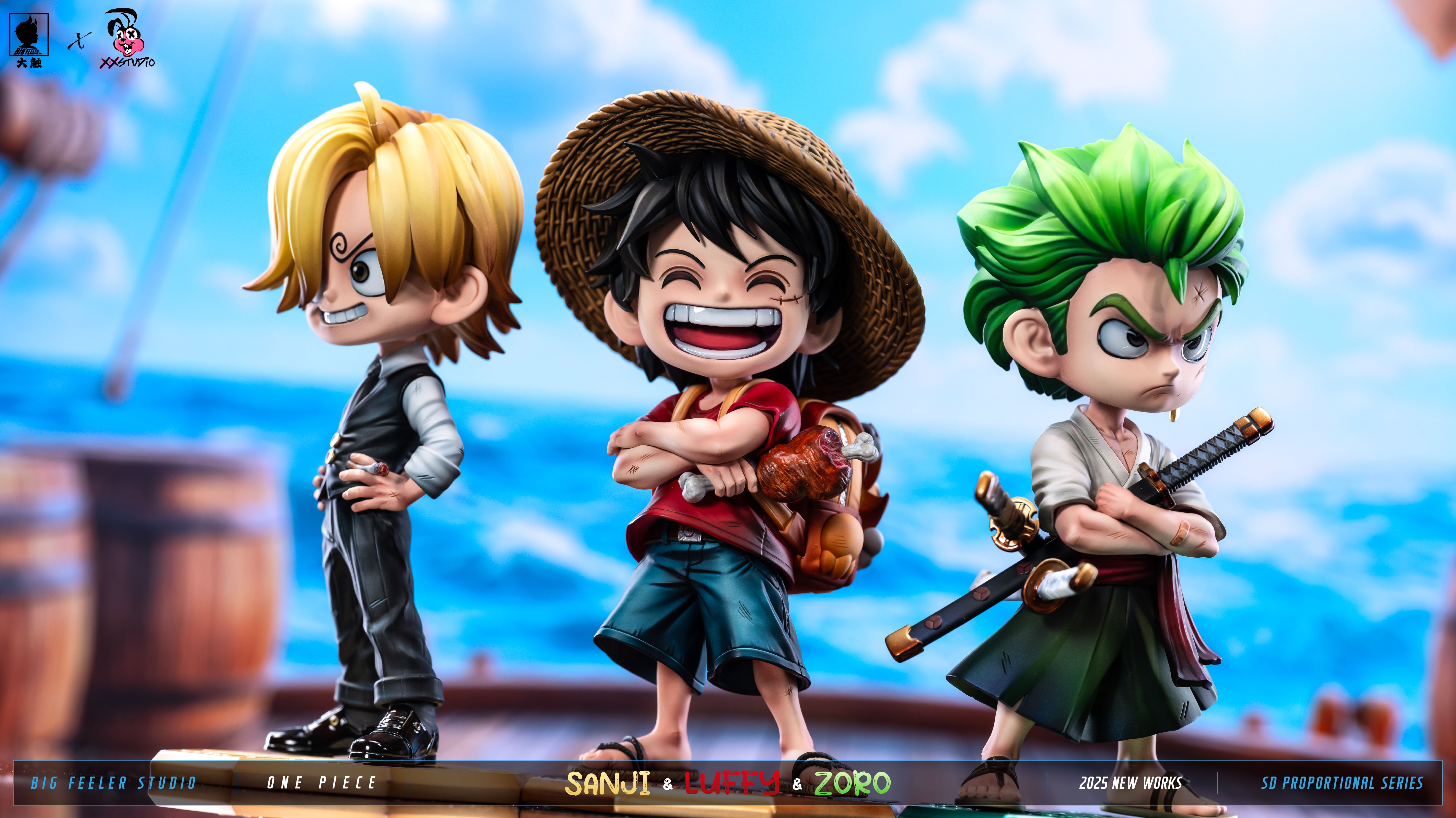 One Piece Q version The Three Strongest Luffy & Zoro & Sanji Statue(GK)-Big Feeler Studio & XOX Studio -KWII-GK
