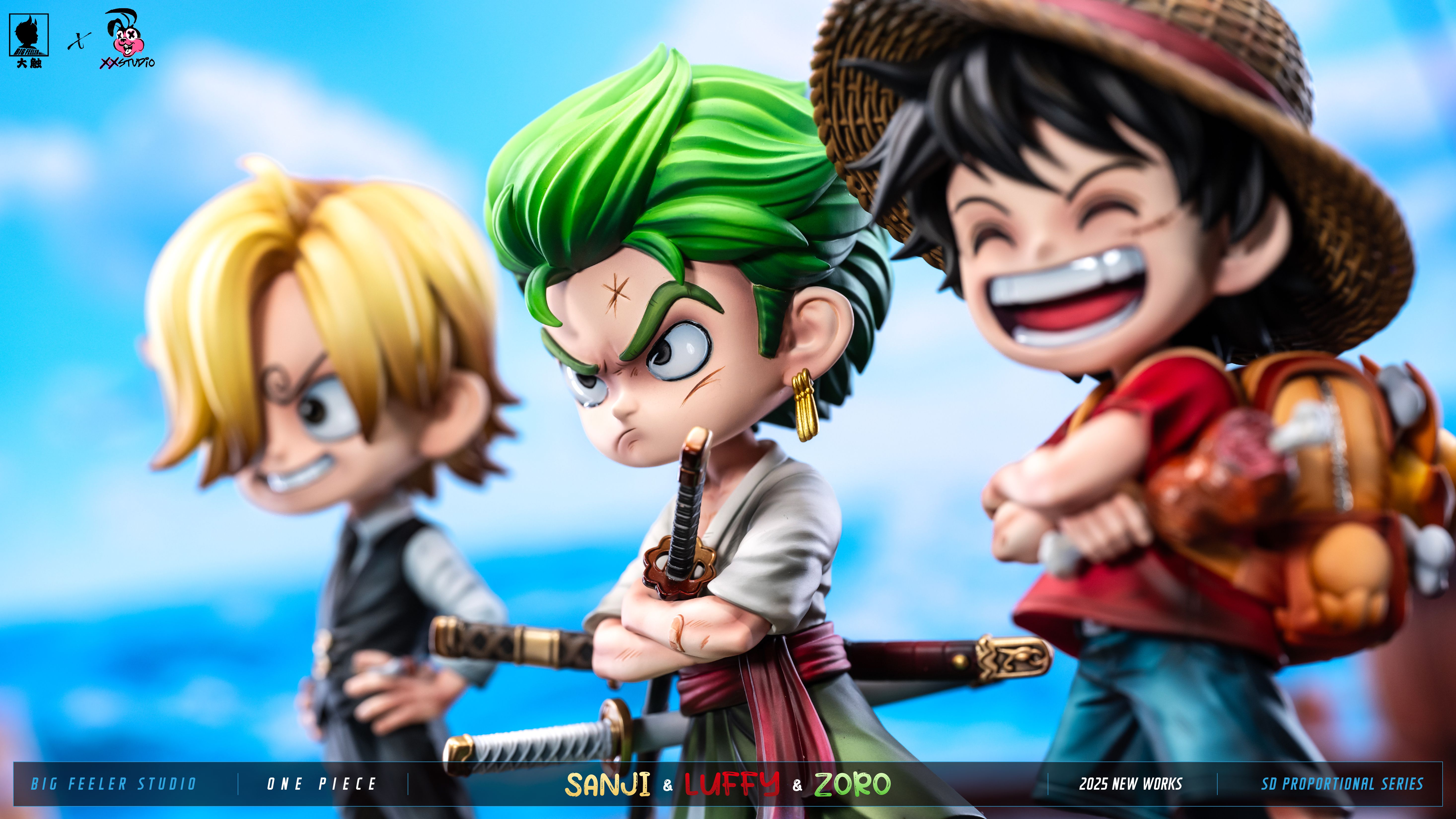 One Piece Q version The Three Strongest Luffy & Zoro & Sanji Statue(GK)-Big Feeler Studio & XOX Studio -KWII-GK