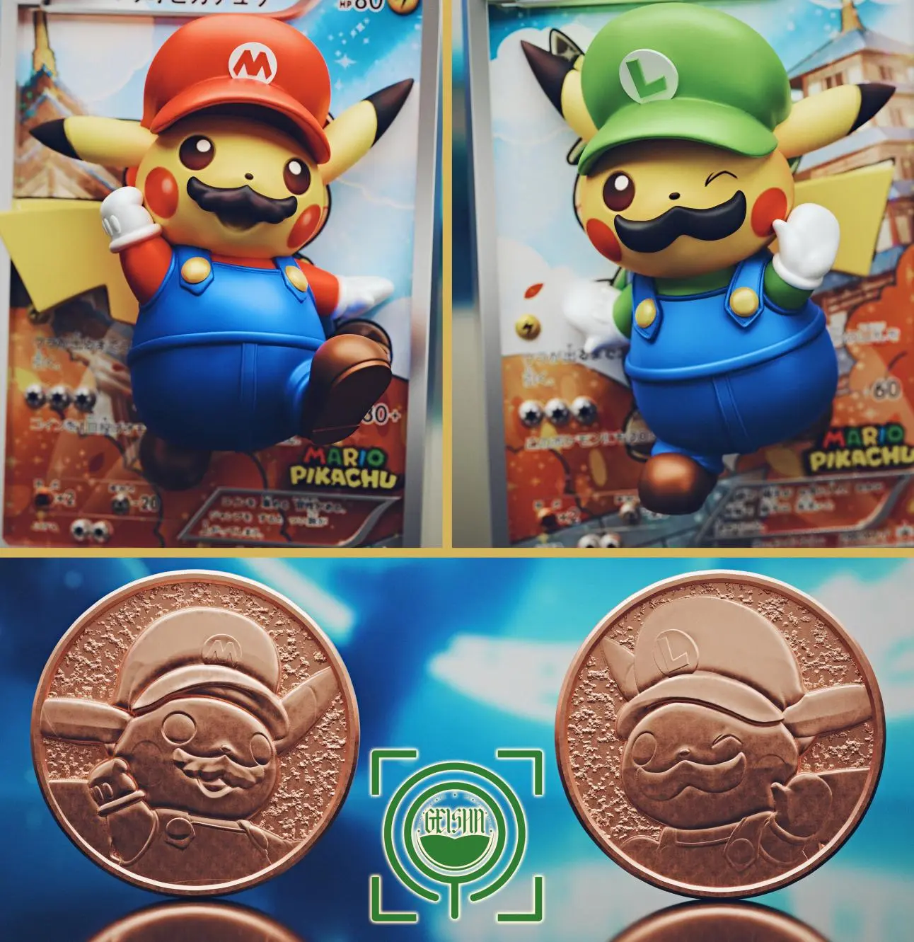 Pokemon Card #15 & #16 Mario Pikachu & Luigi Pikachu Statue(GK) -GEISHA Studio