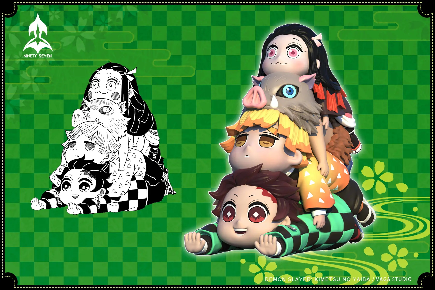 NINETY SEVEN Studio - Demon Slayer Stacking Figures Tanjiro & Nezuko & Zenitsu & Inosuke Statue(GK)