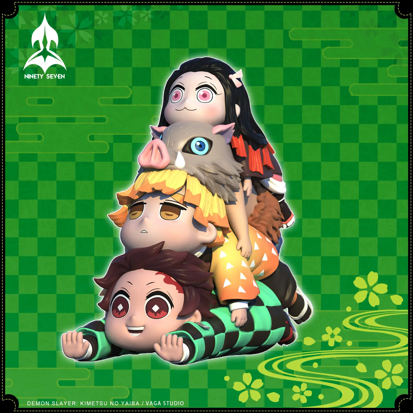 NINETY SEVEN Studio - Demon Slayer Stacking Figures Tanjiro & Nezuko & Zenitsu & Inosuke Statue(GK)