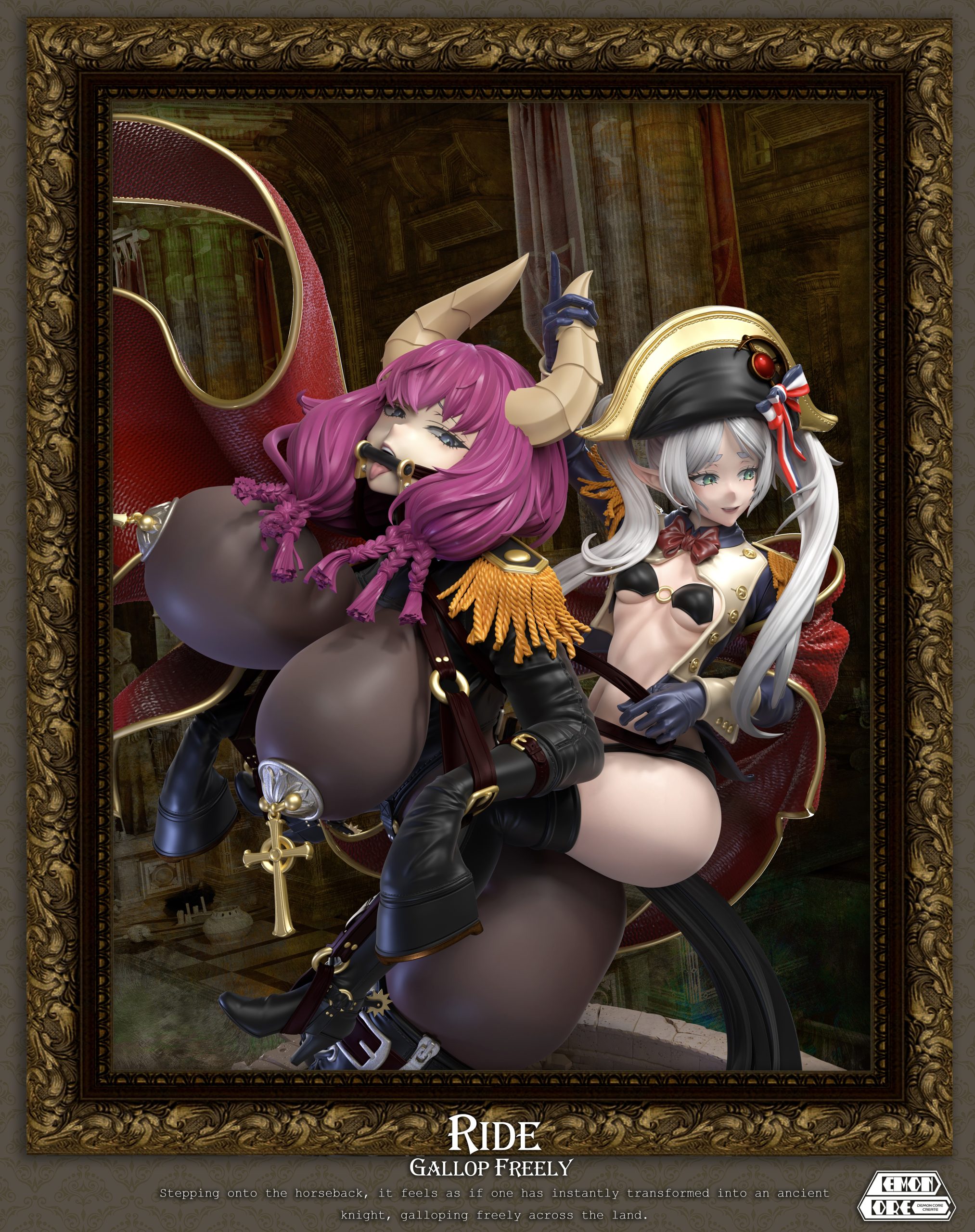 Frieren: Beyond Journey's End Frieren & Aura cosplaying Napoleon Crossing the Alps Statue (GK)-Demon Core Studio Pre-sale-KWII-GK