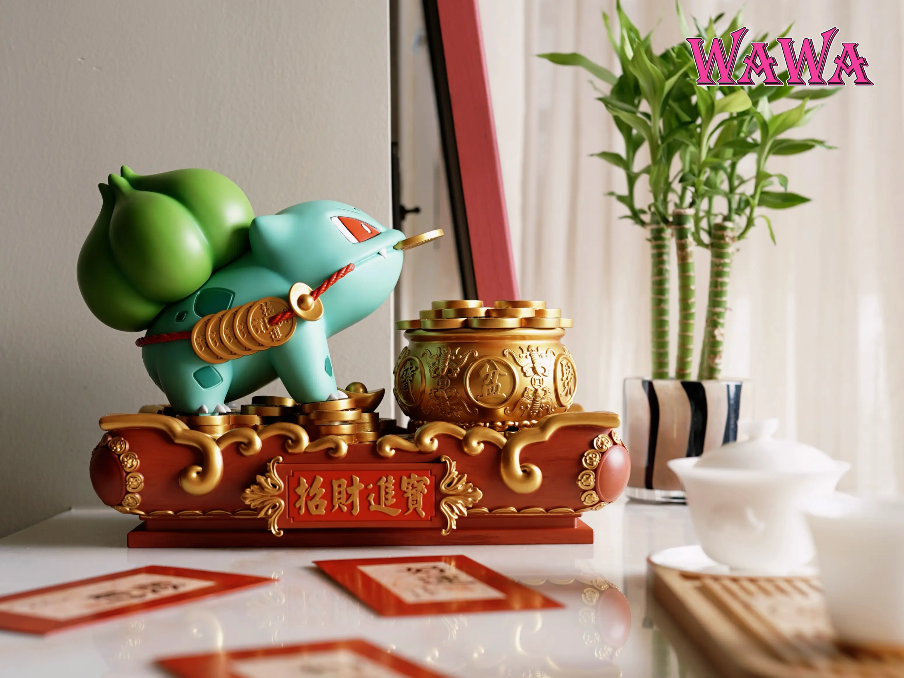 WAWA Studio -  Pokemon Fortune-Attracting Golden Toad Bulbasaur Statue