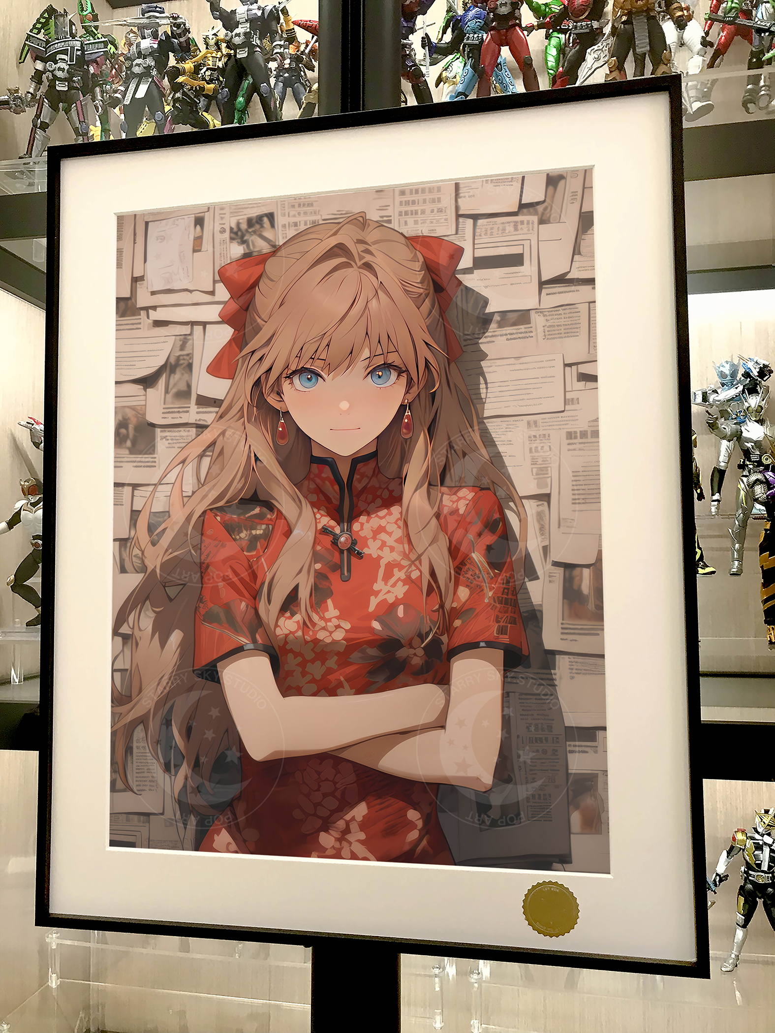 In stock Starry sky Cheongsam Asuka EVA Neon Genesis Evangelion decorative painting.Framed size 55x44cm-KWII-GK