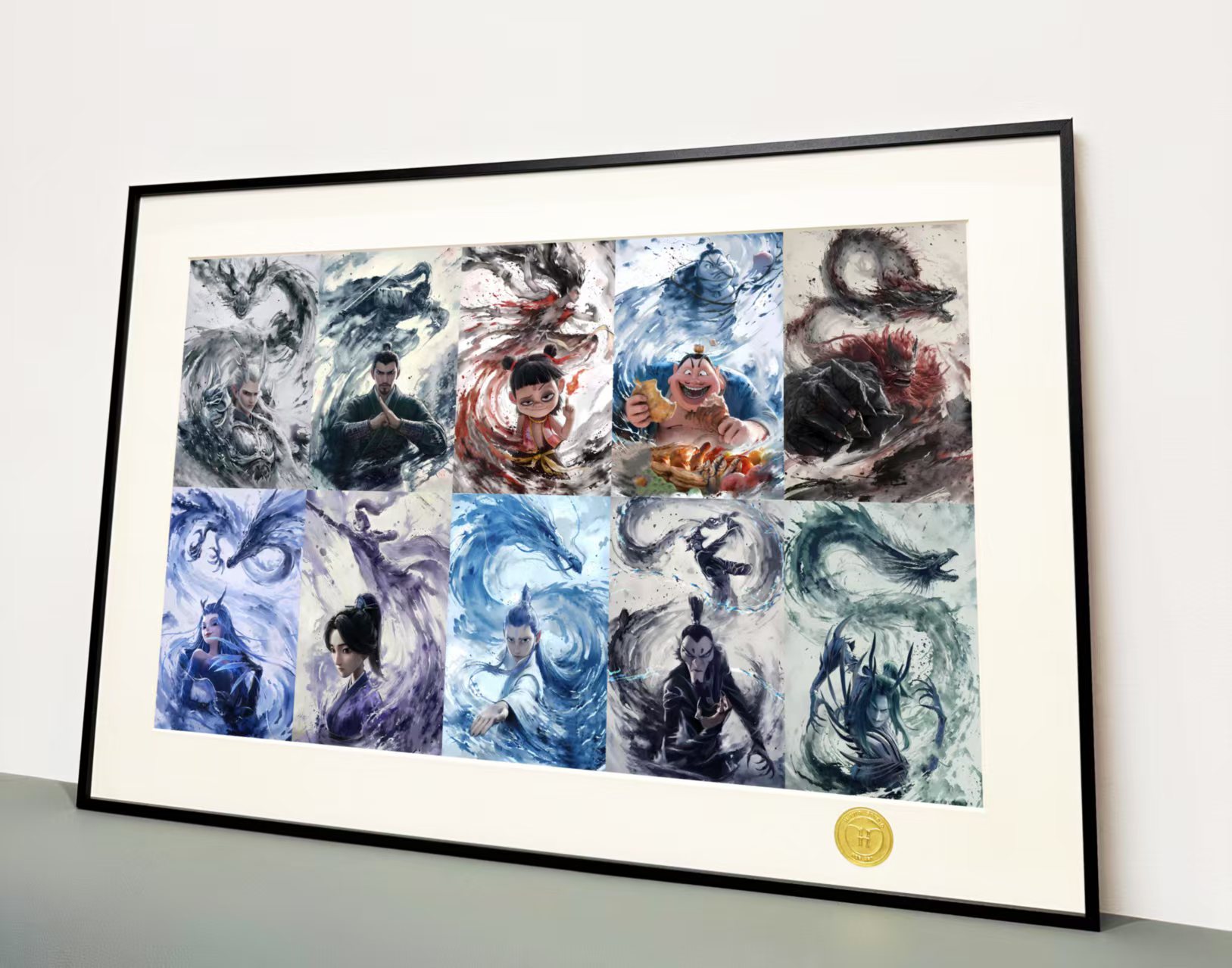 Nezha The Devil Boy Conquers the Dragon King Ao Bing and Ao Guang Nezha Taiyi Zhenren decorative painting, in stock-KWII-GK