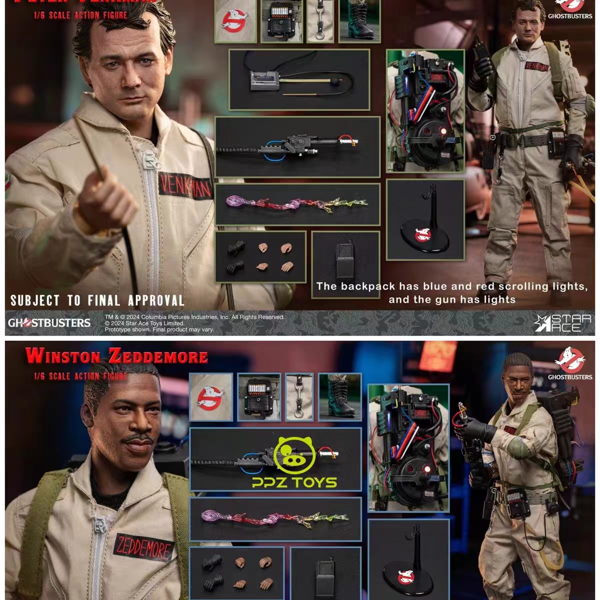 Ghostbusters 1/6 scale,action figures Peter Venkman and Winston Zeddemore (licensed),soldier