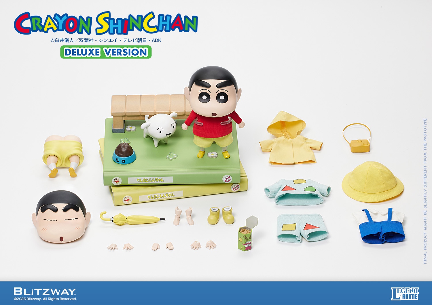 Pre-sale Crayon Shin-chan (Standard Ver.) Standard Edition Dimensions (mm*) W 150 x D 120 x H 137 (including base) Weight* (GK) 300g ( only) 500g (including packaging) / 11kg (including box).  Crayon Shin-chan (DX Ver.) Deluxe Edition D-KWII-GK