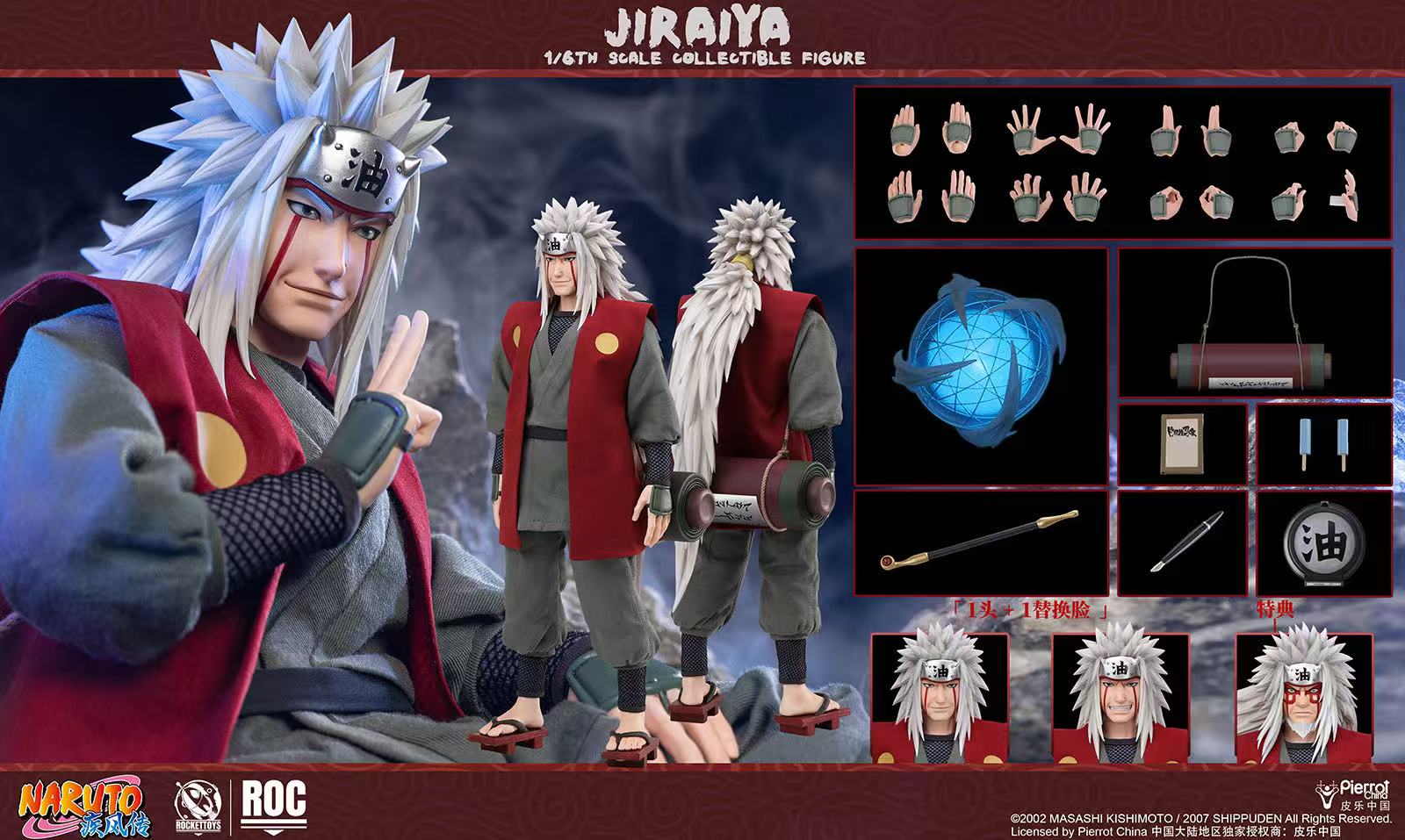 ROCKETTOYS Studio Naruto Shippuden Jiraiya 1/6 Scale Action Figure ROC-019 No. ROC-020 (Licensed)