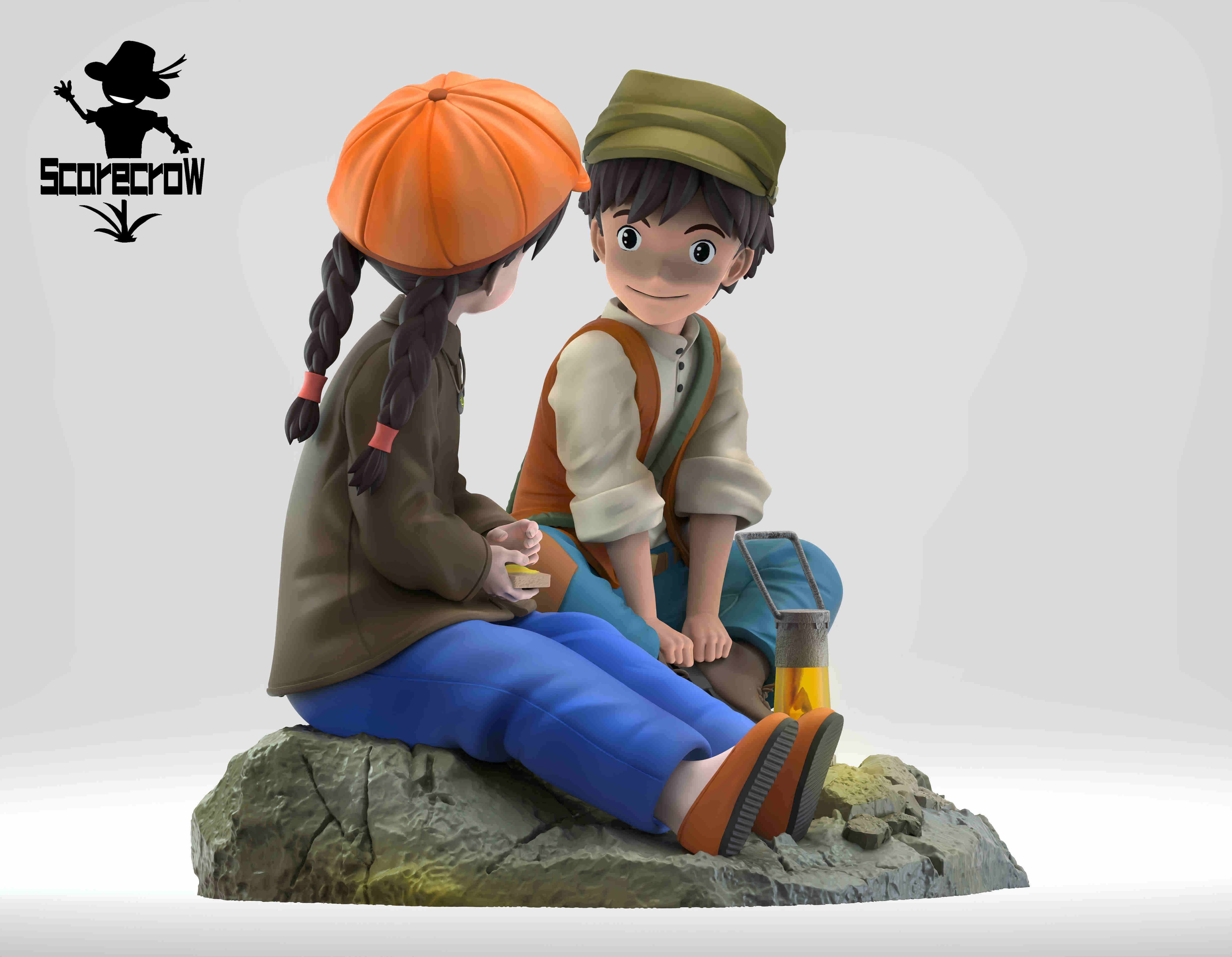 Pre-sale Castle in the Sky - Sheeta and Baru by the Oil Lamp size (length, width and height) total height about 15cm (GK)-KWII-GK
