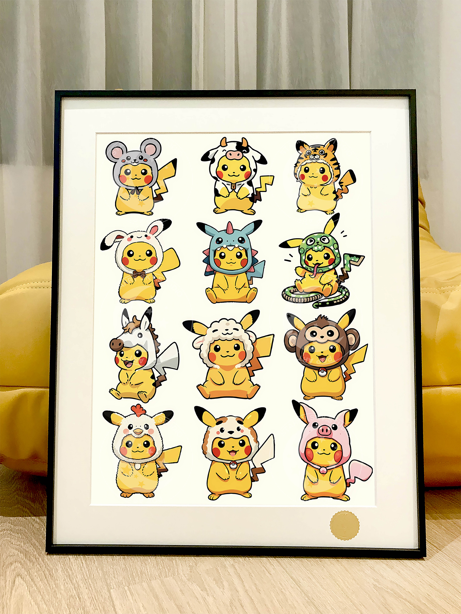 [In stock] Starry sky "Zodiac Pikachu" Pokémon Snake Year Decorative Painting Framed size: 55x44cm