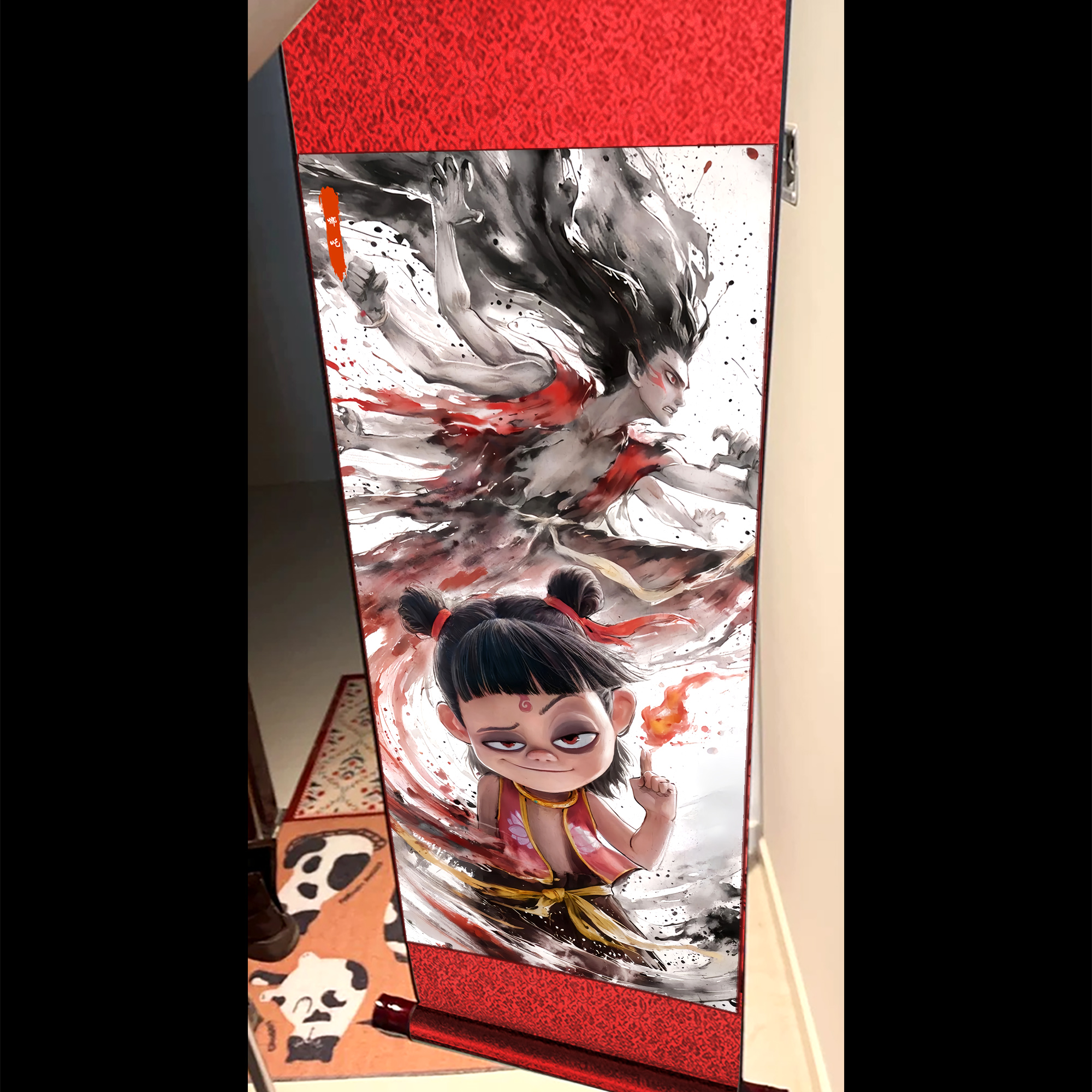 [Chinese scroll brocade high-definition finely mounted painting] Nezha scroll painting in stock