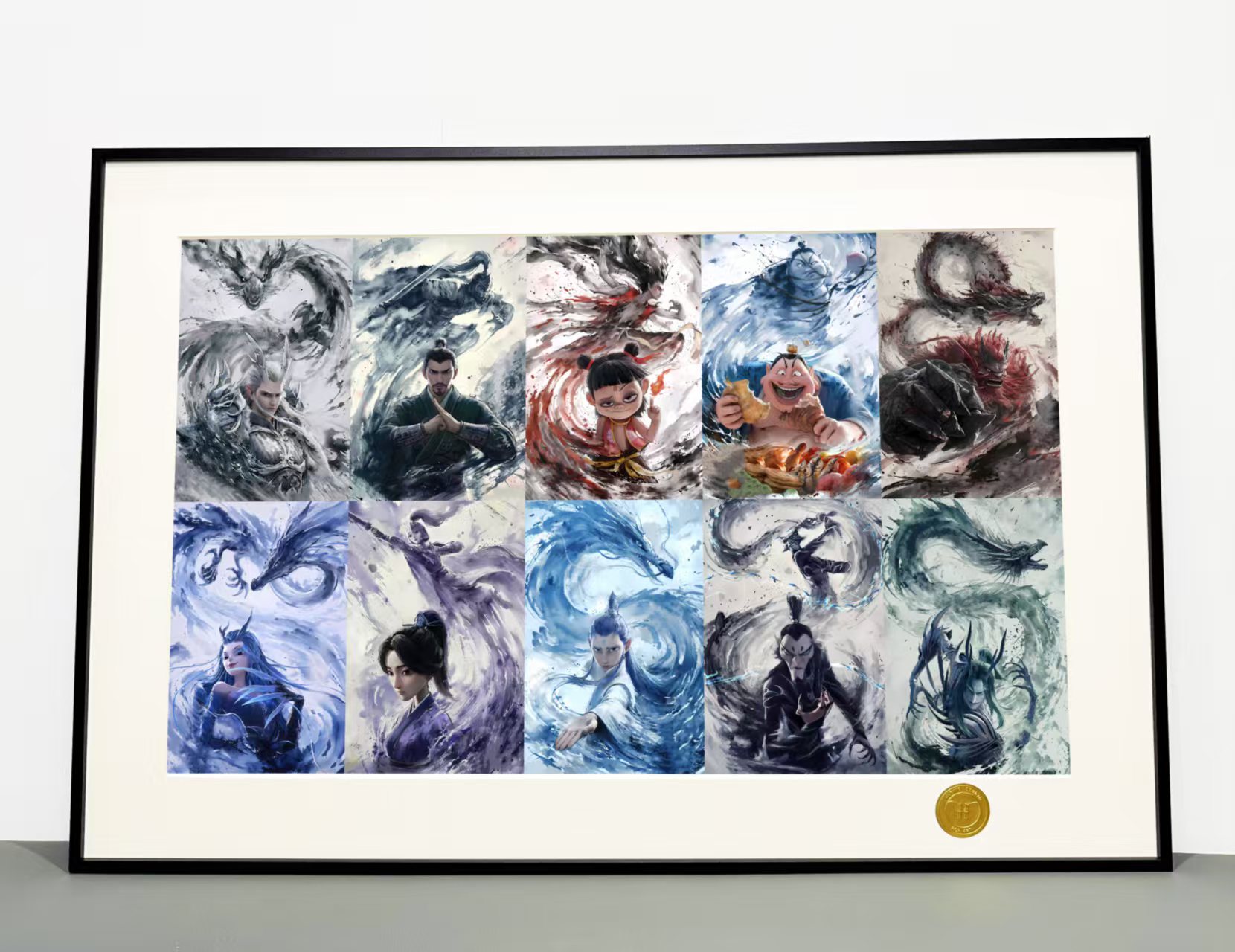 Nezha The Devil Boy Conquers the Dragon King Ao Bing and Ao Guang Nezha Taiyi Zhenren decorative painting, in stock-KWII-GK