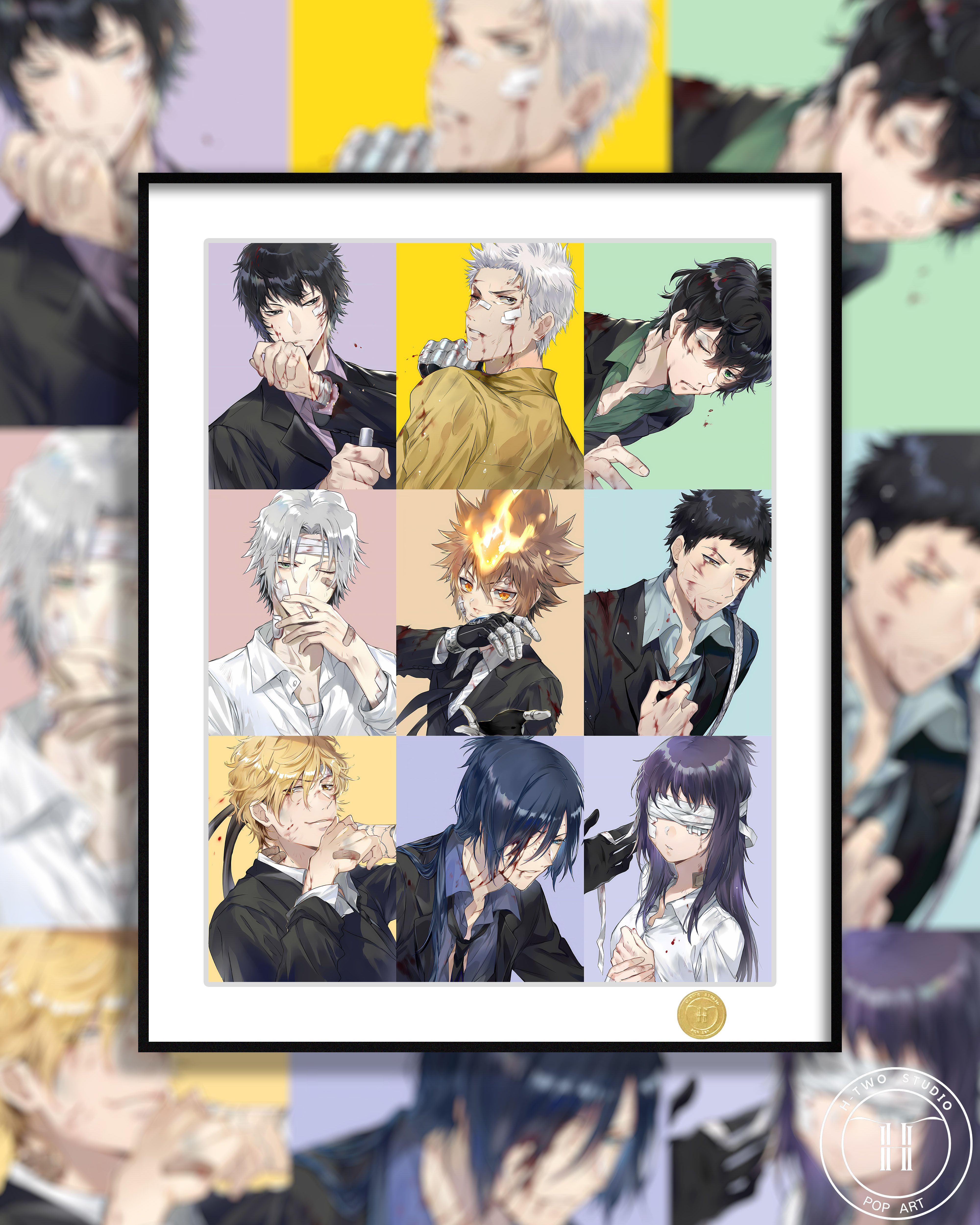 In stock War Damaged Tutor Sawada Tsunayoshi, Jakudera Hayato, Yamamoto Takeshi, Vongola Decorative Painting Frame size 50×40cm-KWII-GK