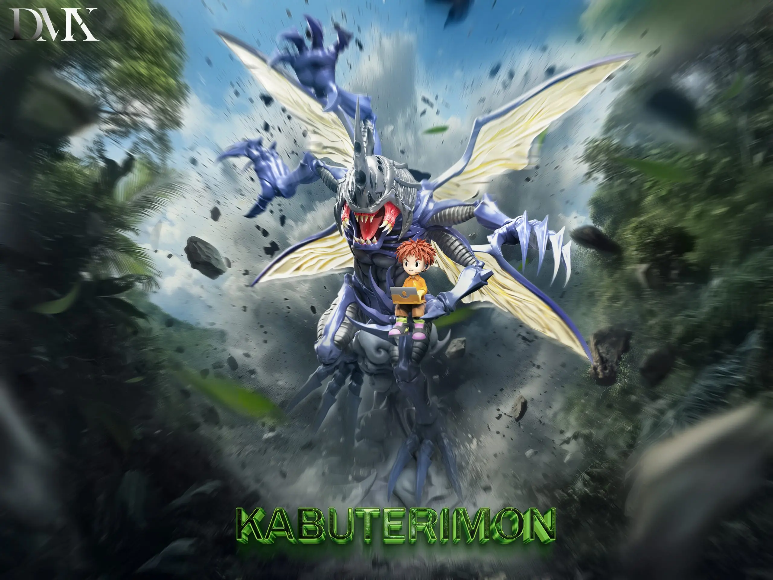 DMX Studio -Digimon Generation 1 Riding Posture Series #5 Kabuterimon X Izumi Kōshirō Statue