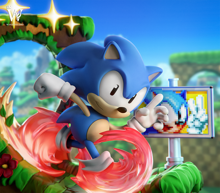 Sonic the Hedgehog with LED Statue(GK)scene,Wake Studio - -KWII-GK