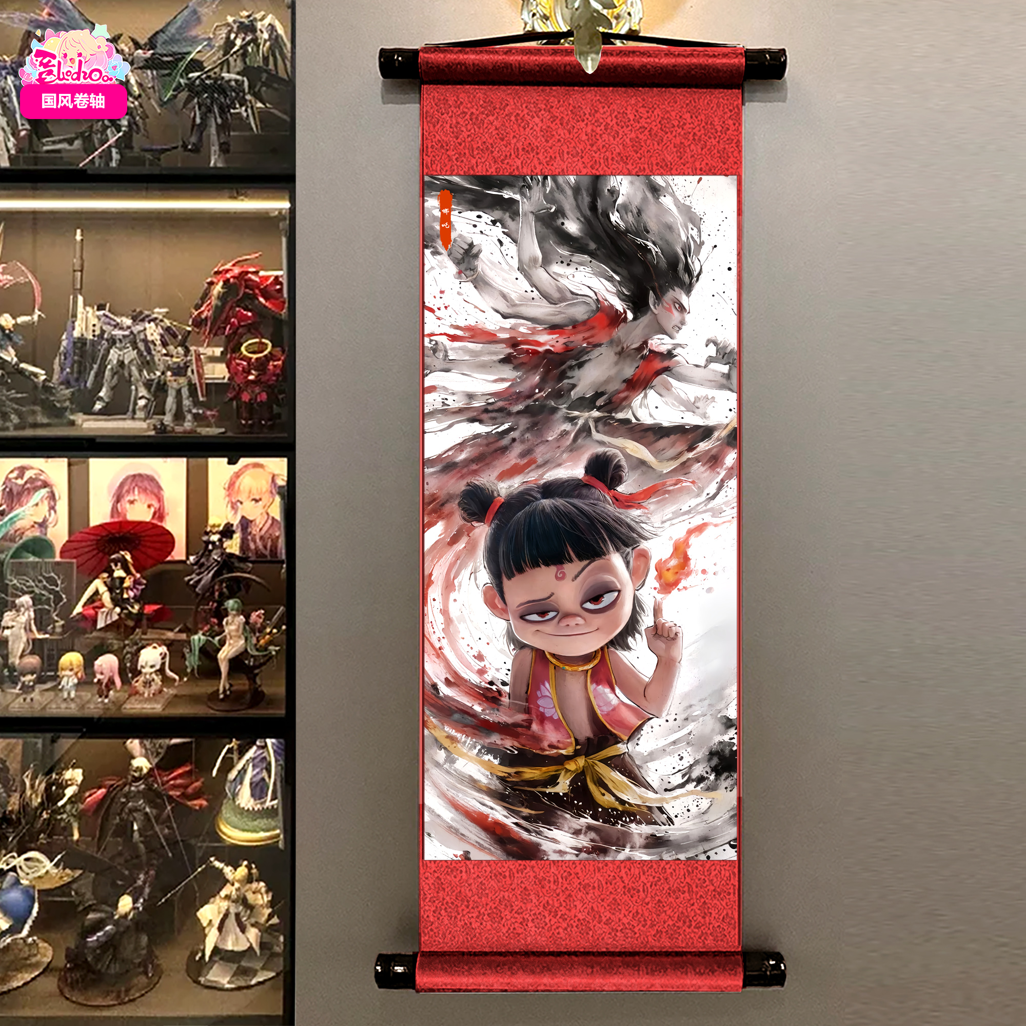 [Chinese scroll brocade high-definition finely mounted painting] Nezha scroll painting in stock