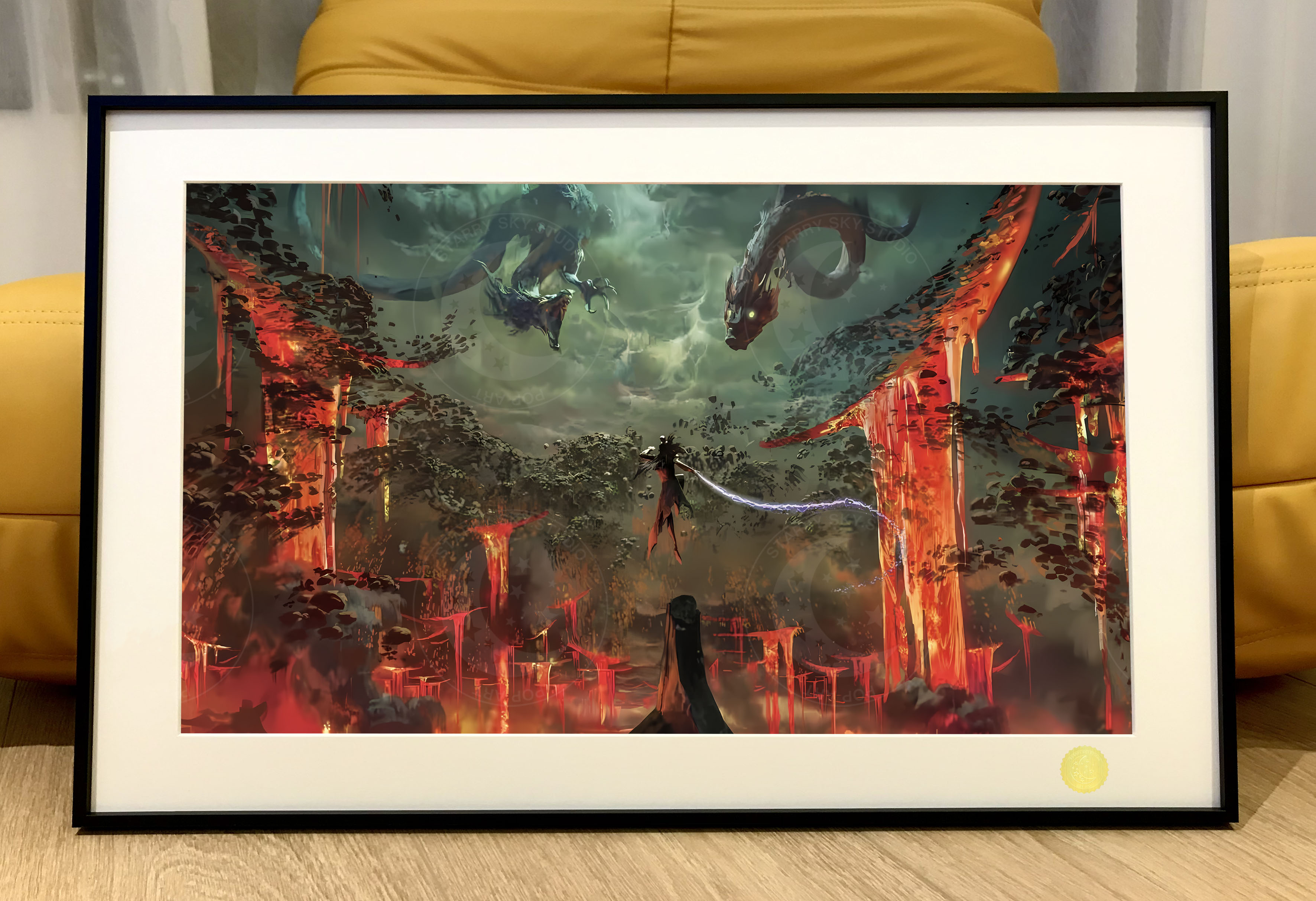 Nezha The Devil Boy Conquers the Dragon King Shen Gongbao decorative painting, in stock-KWII-GK