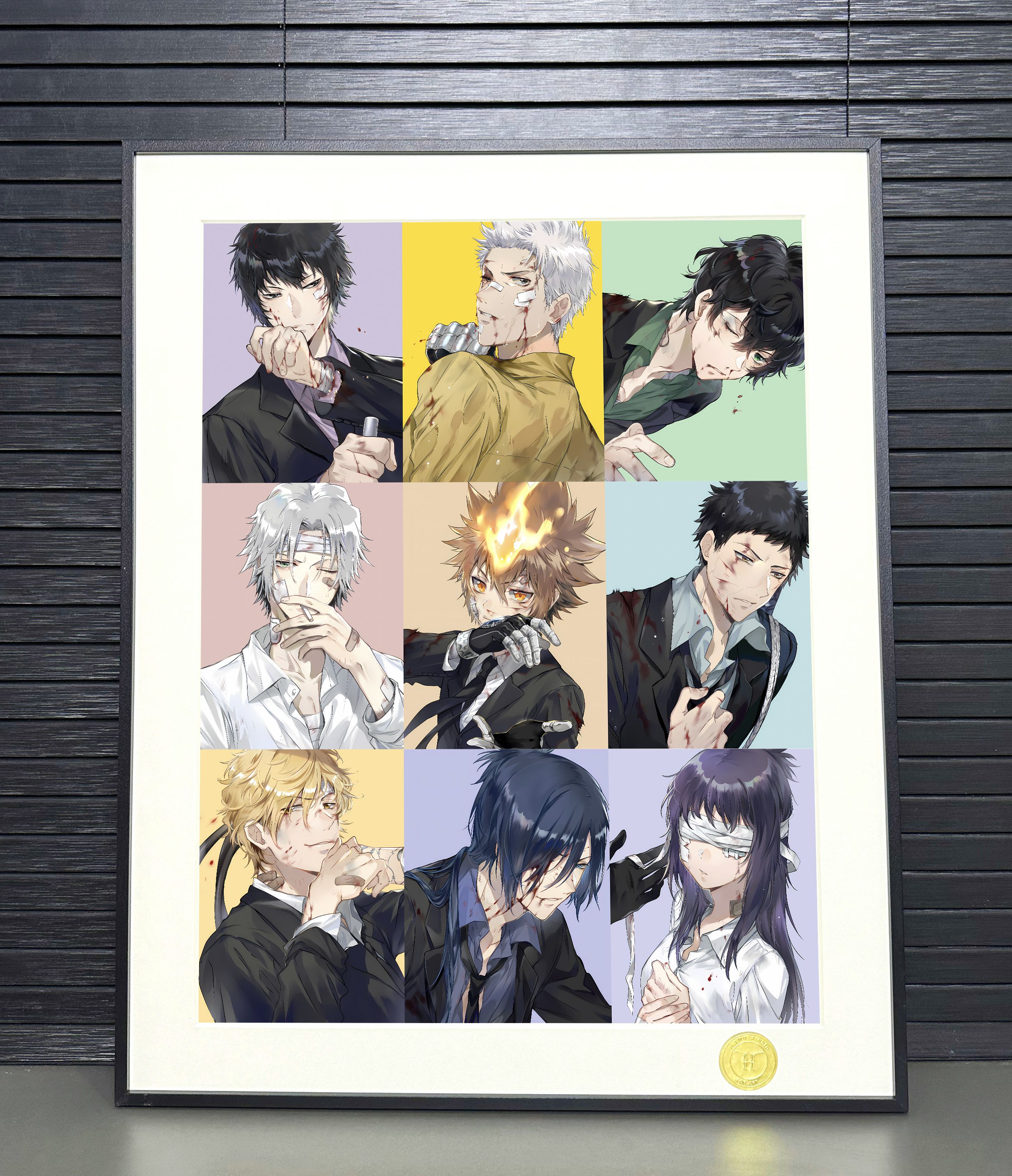 In stock War Damaged Tutor Sawada Tsunayoshi, Jakudera Hayato, Yamamoto Takeshi, Vongola Decorative Painting Frame size 50×40cm-KWII-GK