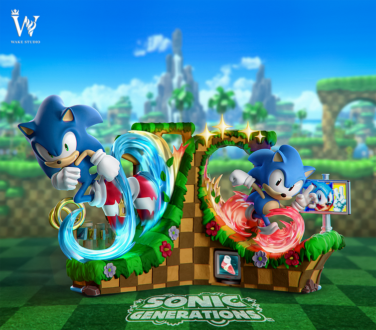 Sonic the Hedgehog with LED Statue(GK)scene,Wake Studio - -KWII-GK
