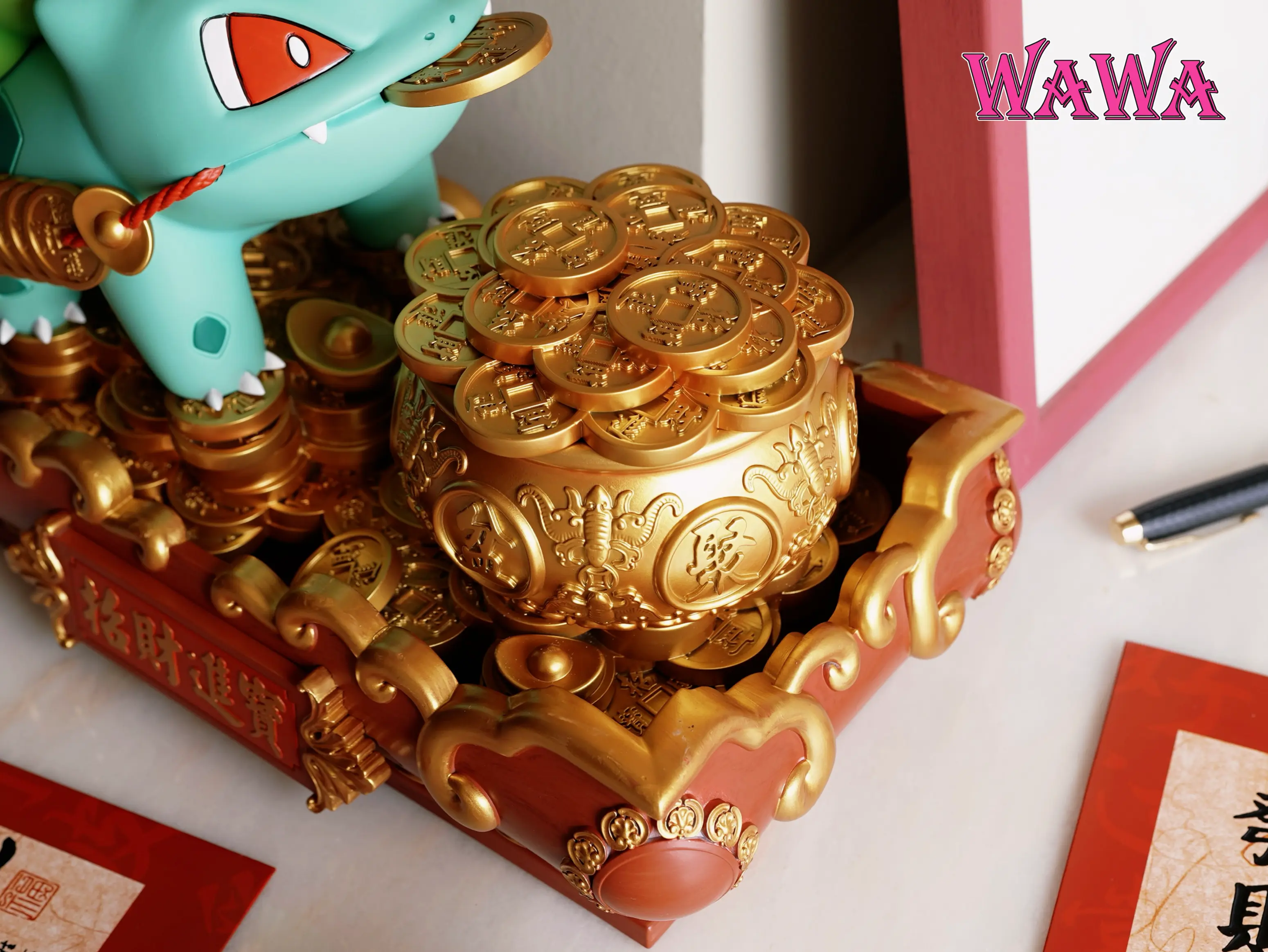 WAWA Studio -  Pokemon Fortune-Attracting Golden Toad Bulbasaur Statue
