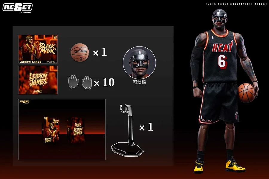 Reset Studio - Miami Heat Black Mask LeBron James 1/6 Scale Collector's Edition Articulated Figure NBA