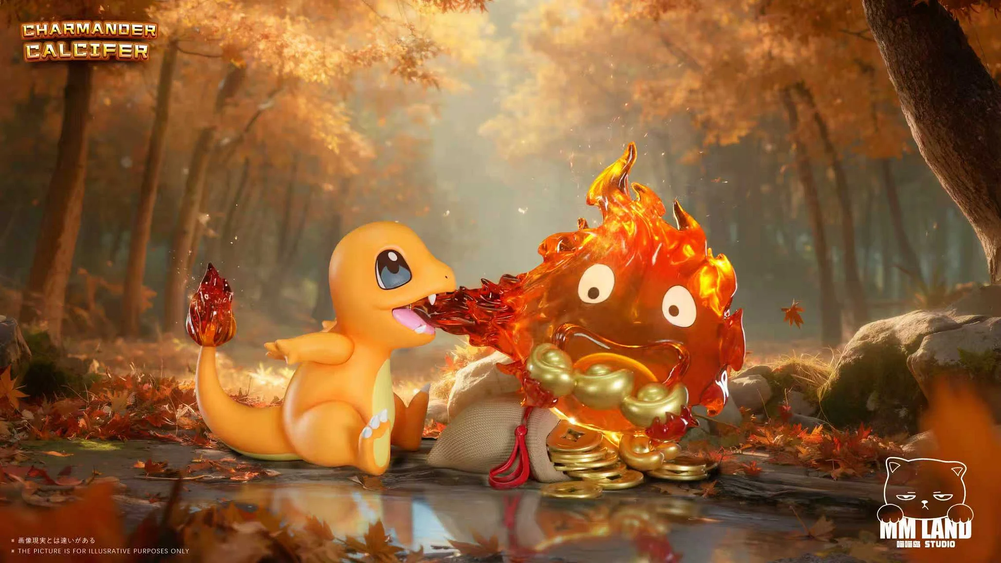 MMLAND Studio - Charmander and Calcifer Linkage Pokemon X Howl's Moving Castle  Statue