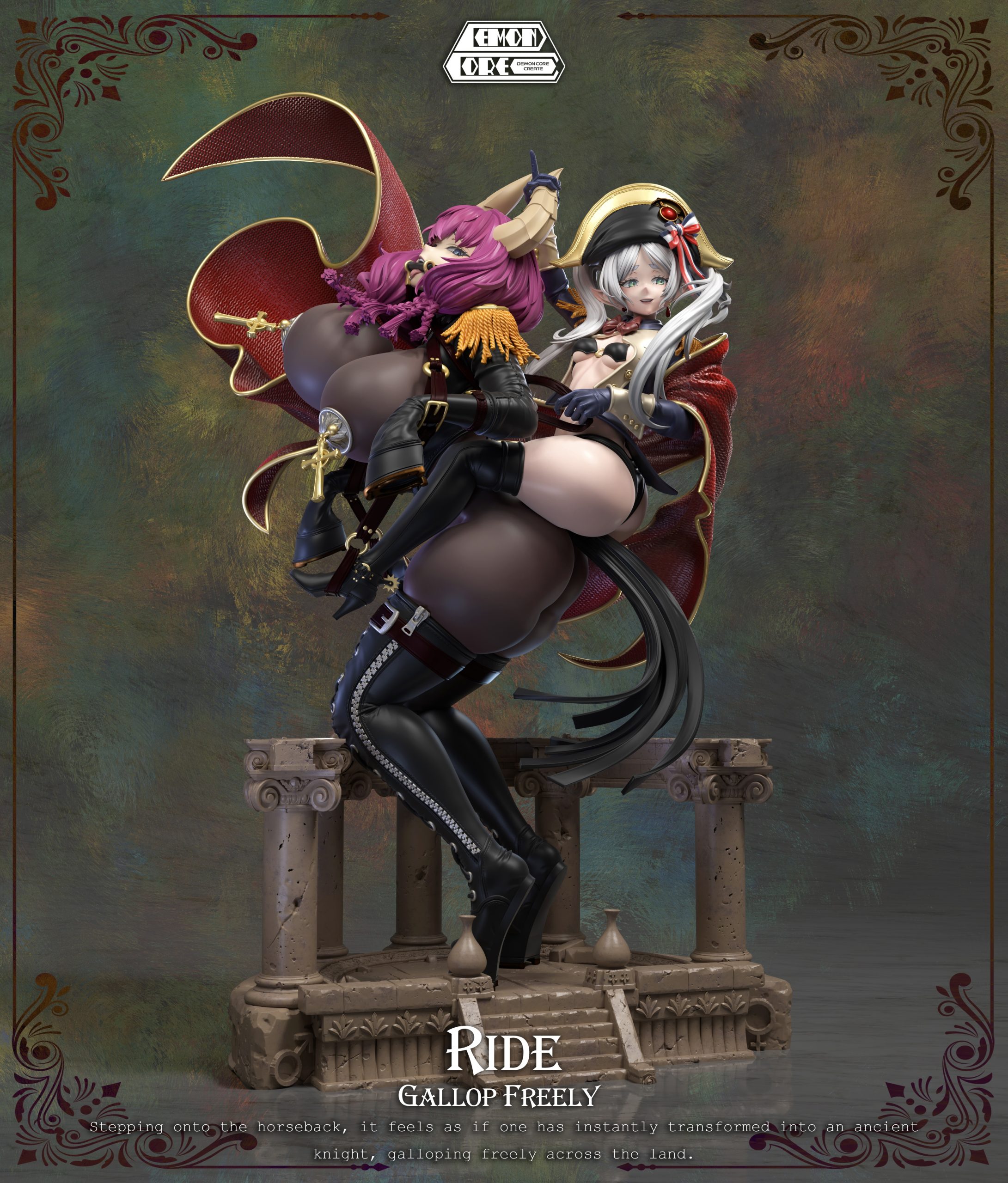 Frieren: Beyond Journey's End Frieren & Aura cosplaying Napoleon Crossing the Alps Statue (GK)-Demon Core Studio Pre-sale-KWII-GK