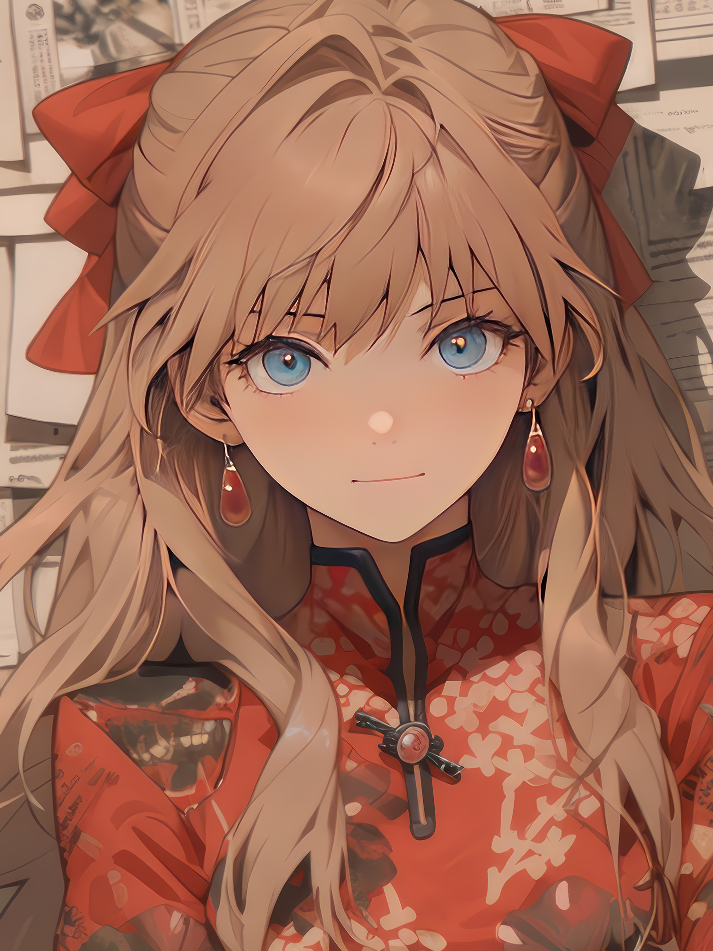 In stock Starry sky Cheongsam Asuka EVA Neon Genesis Evangelion decorative painting.Framed size 55x44cm-KWII-GK