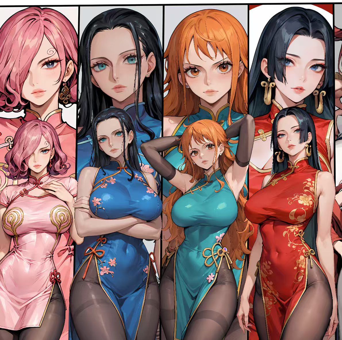 One Piece "Cheongsam Girl Group" Empress Nami, Robin, Yamato and Uta decorative painting in stock