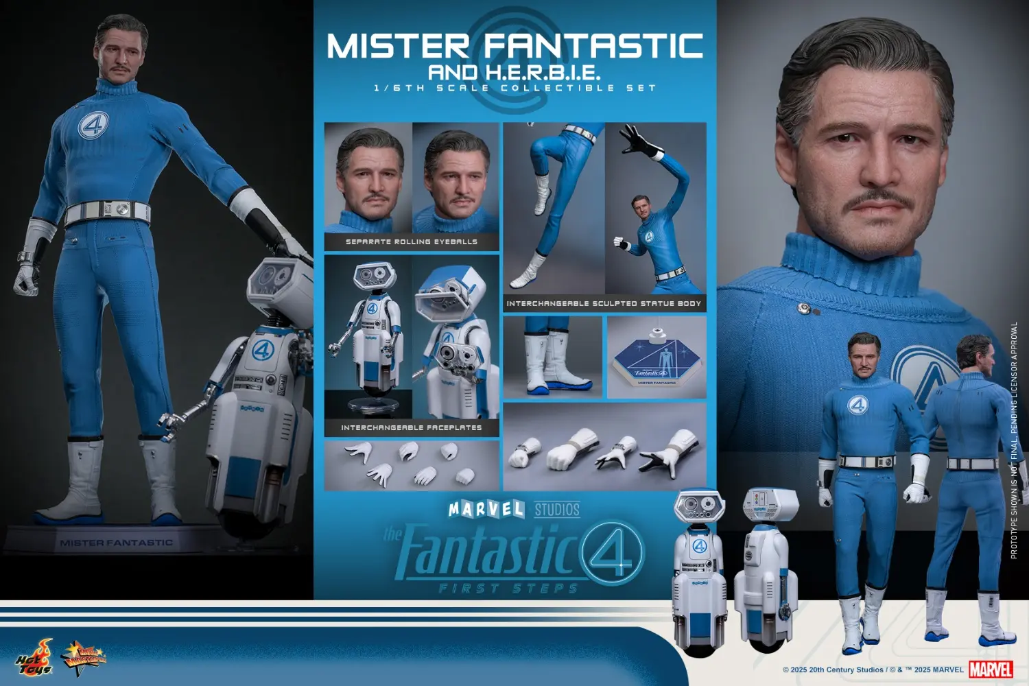 Hottoys - The Fantastic Four: First Steps Mister Fantastic and H.E.R.B.I.E. 1/6th scale Collectible Figure Set MMS821 MMS822 (Licensed) Statue(GK)