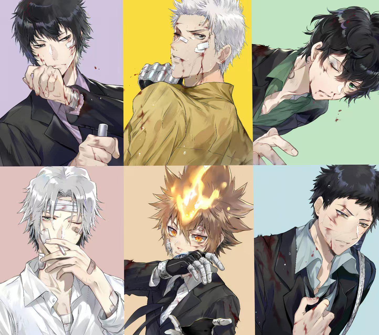 In stock War Damaged Tutor Sawada Tsunayoshi, Jakudera Hayato, Yamamoto Takeshi, Vongola Decorative Painting Frame size 50×40cm-KWII-GK