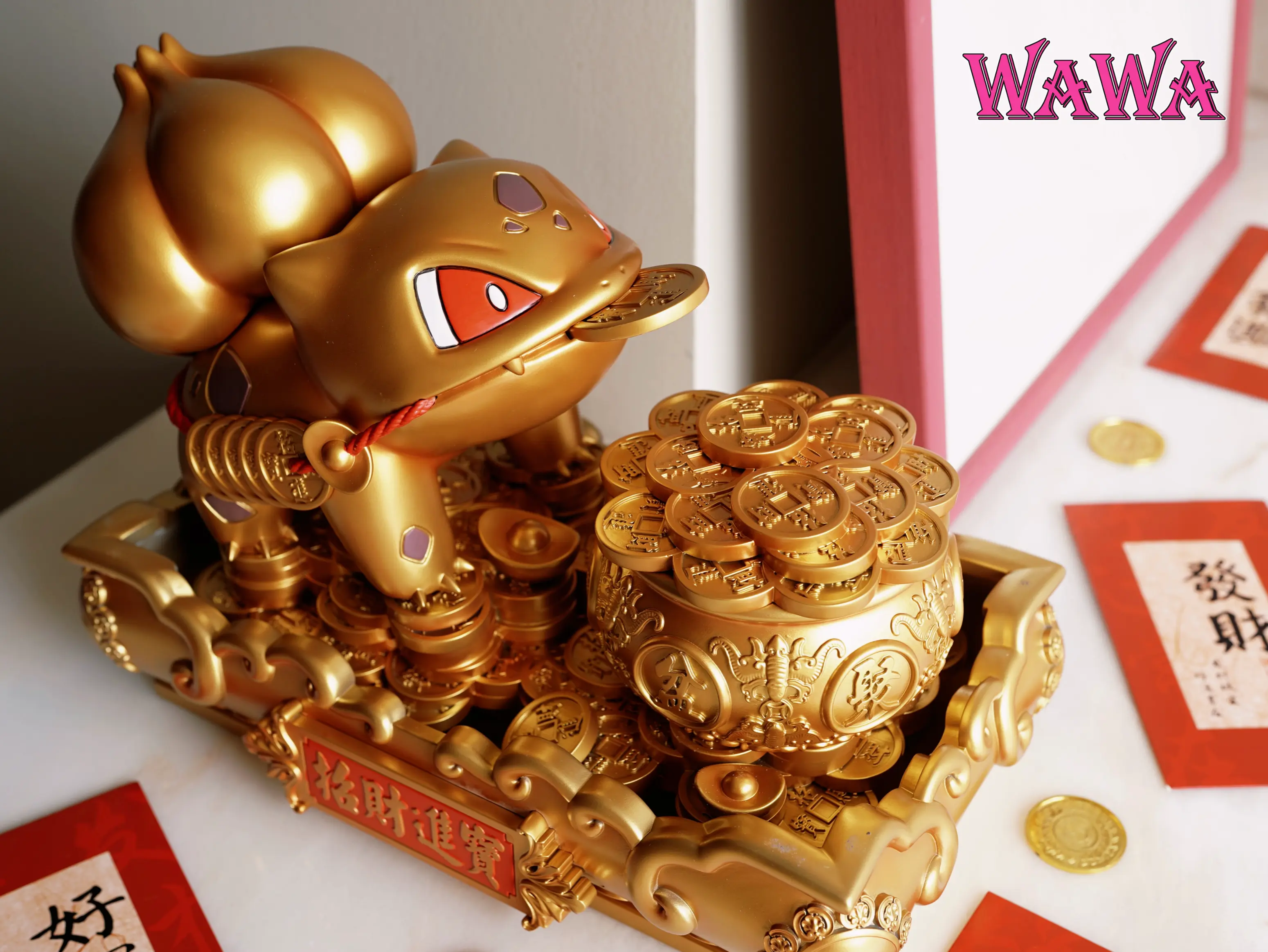 WAWA Studio -  Pokemon Fortune-Attracting Golden Toad Bulbasaur Statue