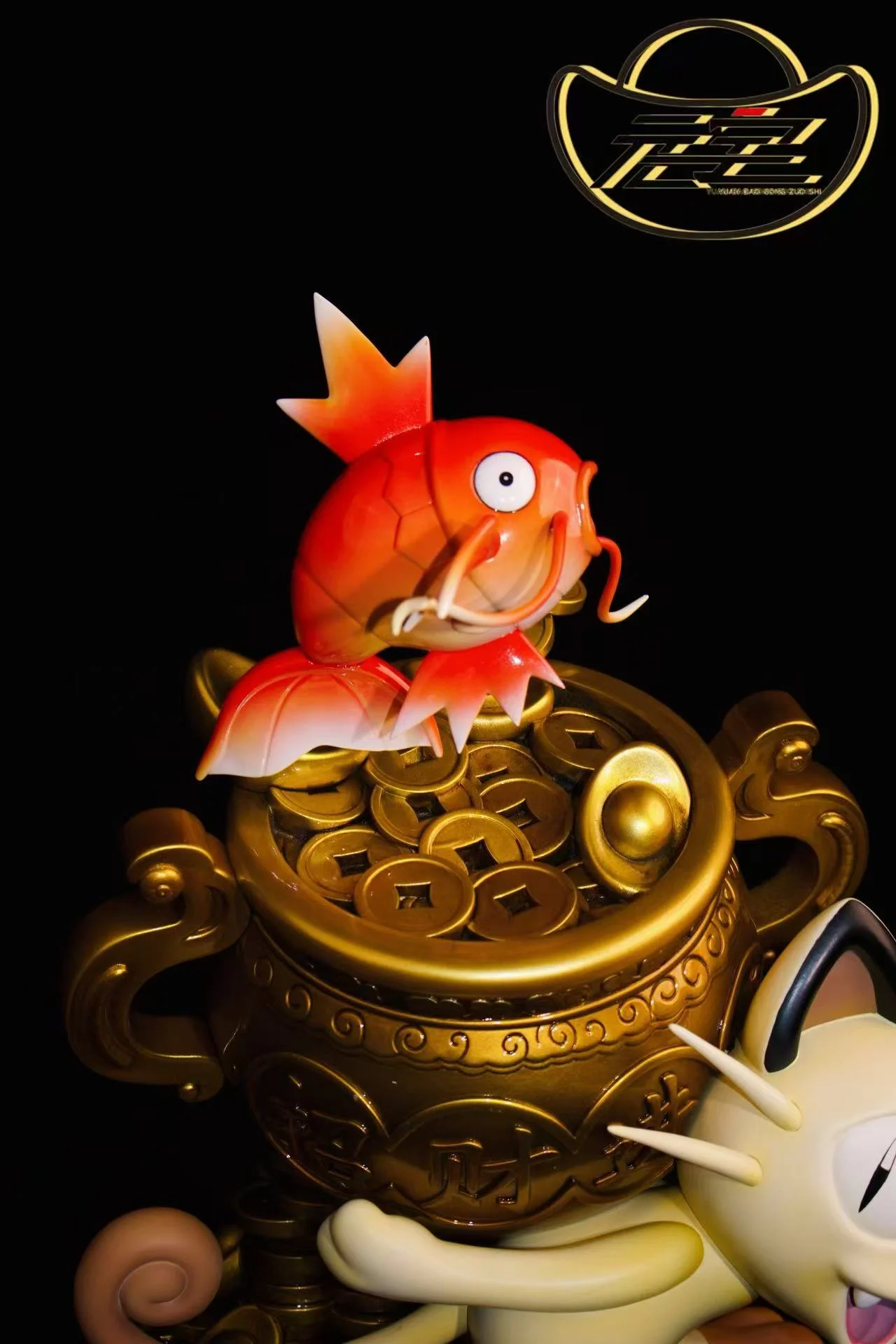 YuanBao Studio - Wealth Attraction Cat and Fancy Carp  Statue