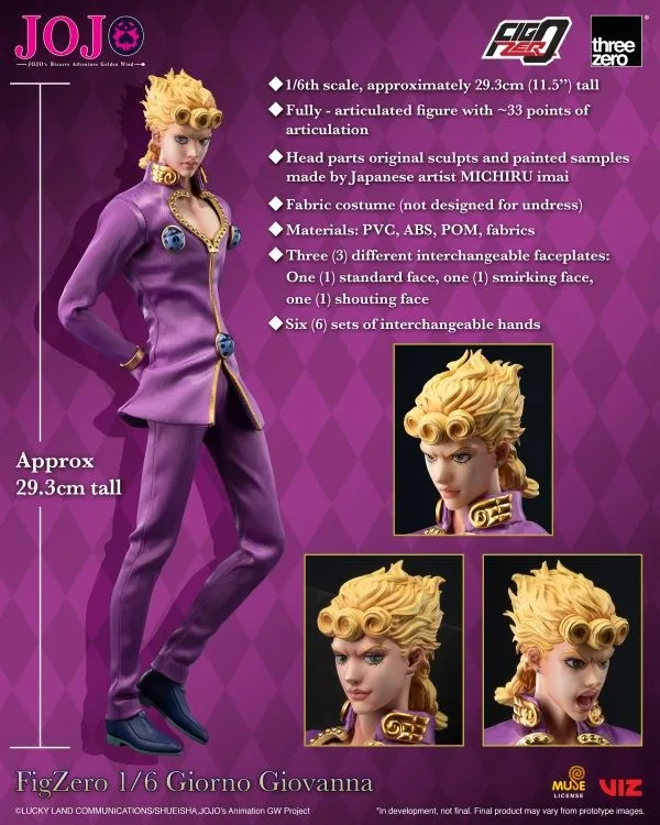 JoJo's Bizarre Adventure: Golden Wind FigZero Giorno Giovanna 3Z06570M0 (Copyright)1/6 Action Figure Statue(GK)-Threezero-KWII-GK