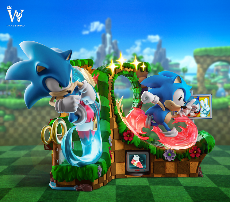 Sonic the Hedgehog with LED Statue(GK)scene,Wake Studio - -KWII-GK