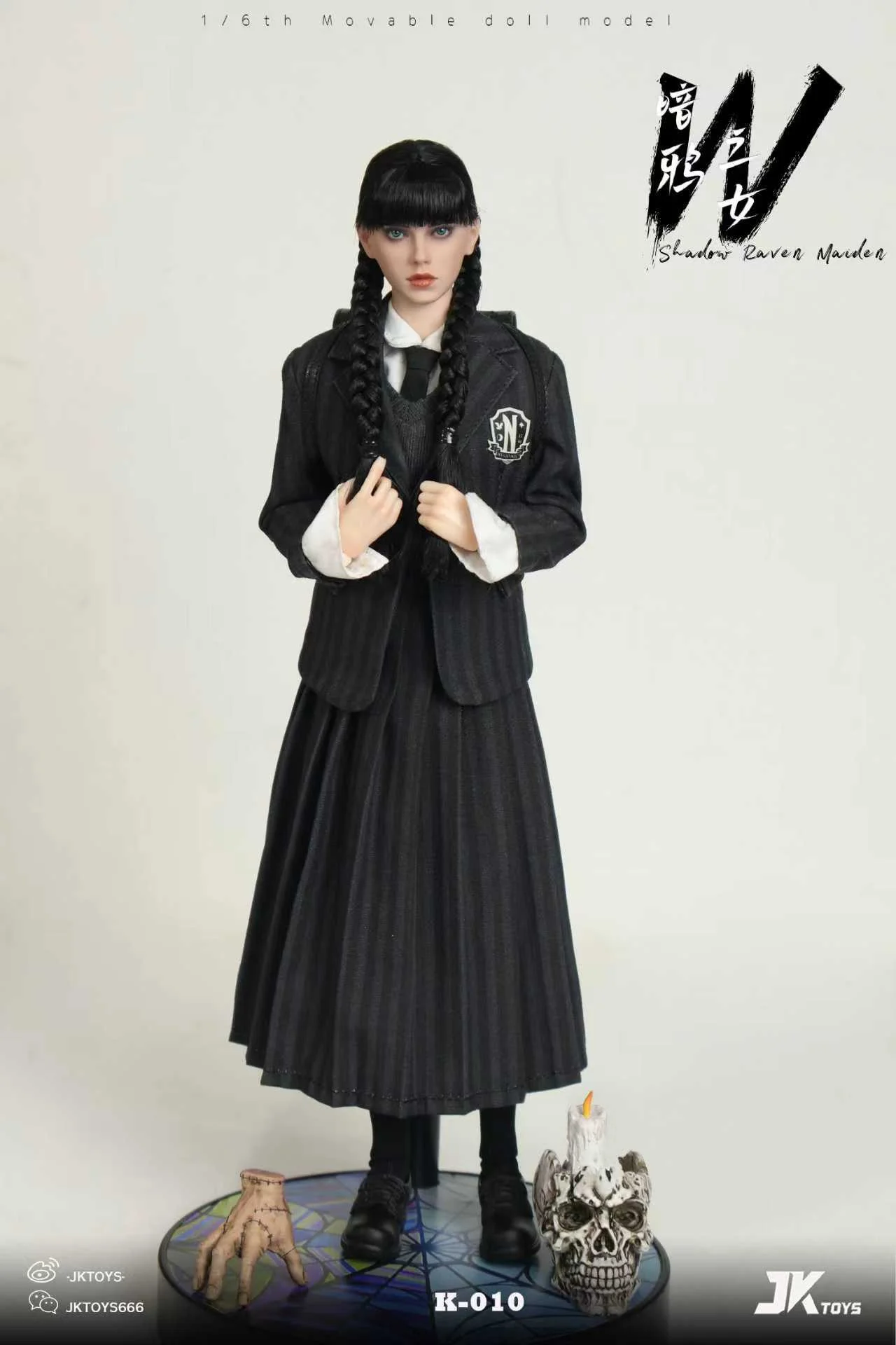 JKTOYS - Shadow Raven Maiden Wednesday cosplay Movable-Eye Hair Implant Head K-010 1/6 Action Figure