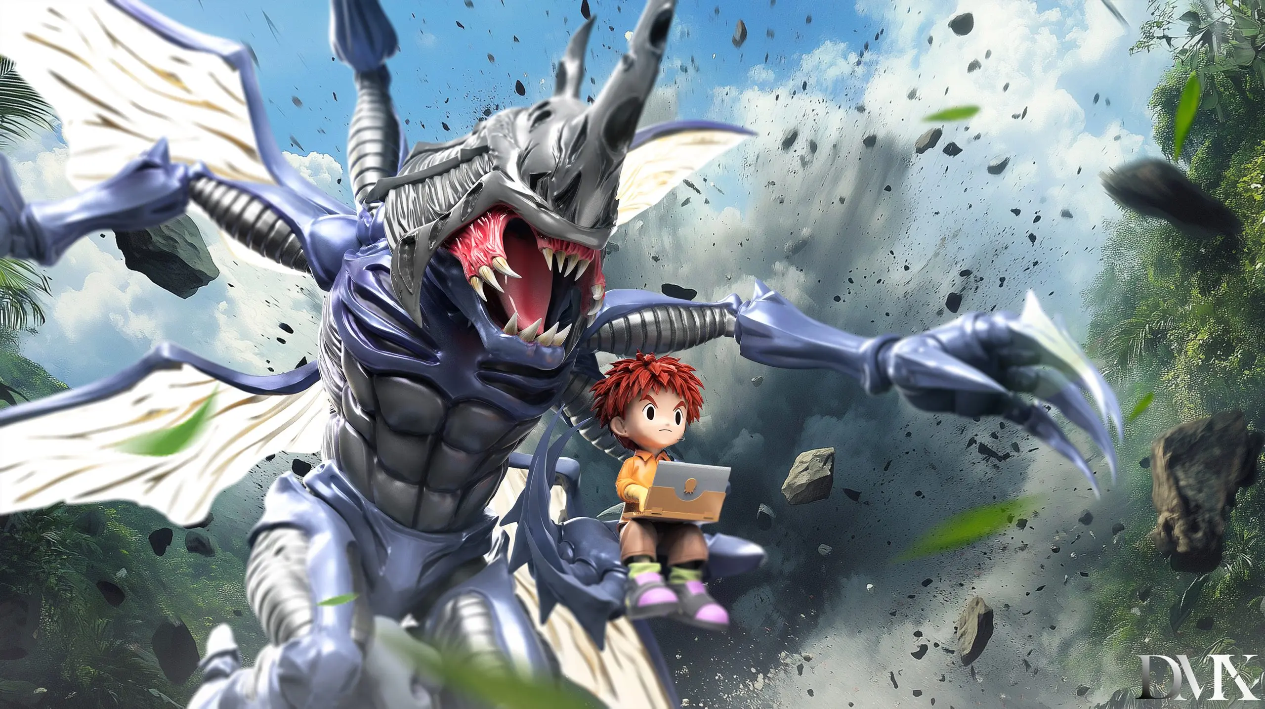 DMX Studio -Digimon Generation 1 Riding Posture Series #5 Kabuterimon X Izumi Kōshirō Statue