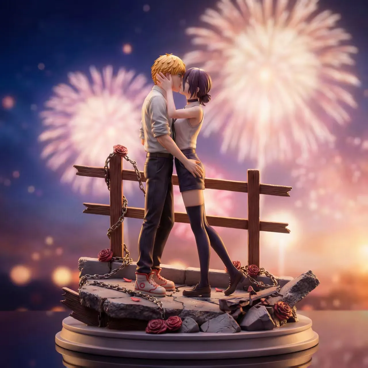 PINK Studio - Denji X Reze Kiss of Fireworks Chainsaw Man Statue