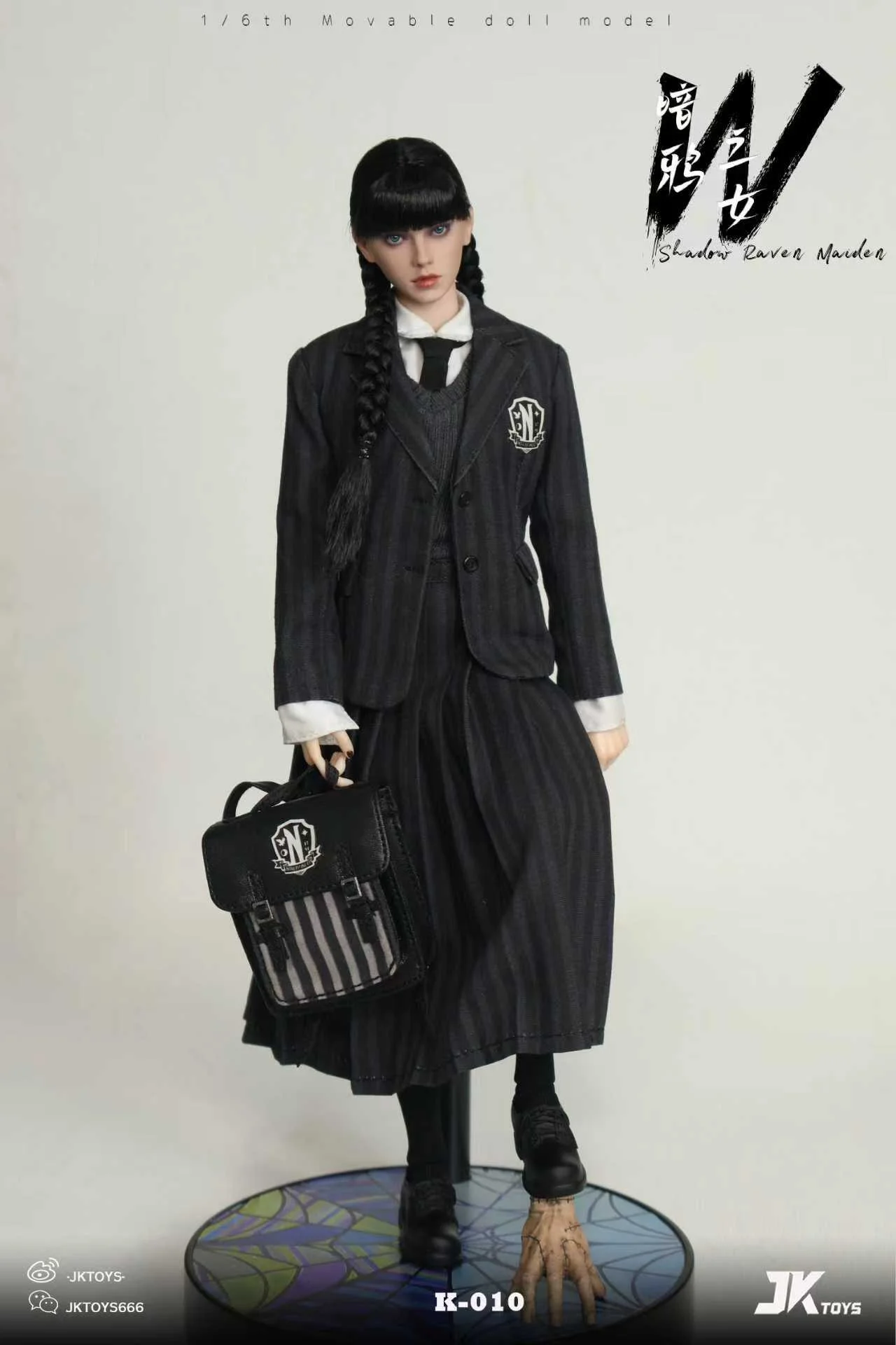 JKTOYS - Shadow Raven Maiden Wednesday cosplay Movable-Eye Hair Implant Head K-010 1/6 Action Figure