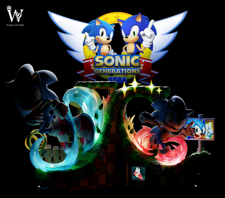 Sonic the Hedgehog with LED Statue(GK)scene,Wake Studio - -KWII-GK