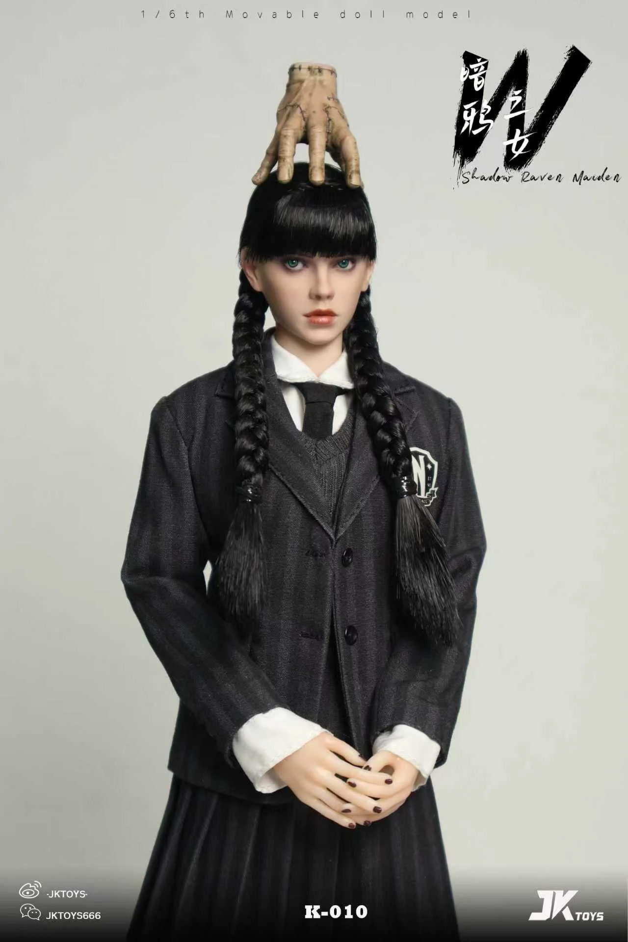 JKTOYS - Shadow Raven Maiden Wednesday cosplay Movable-Eye Hair Implant Head K-010 1/6 Action Figure