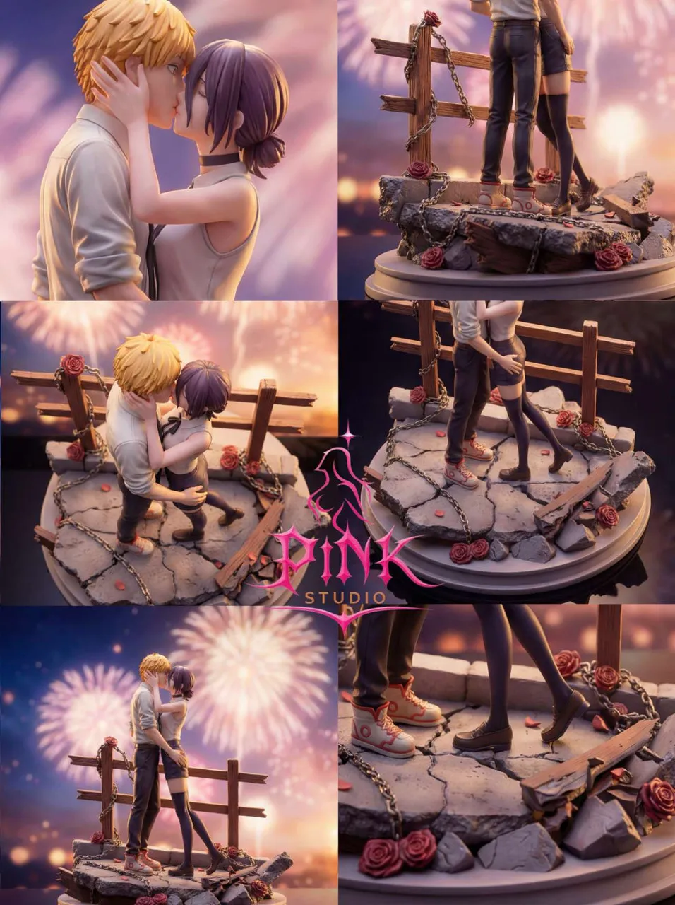 PINK Studio - Denji X Reze Kiss of Fireworks Chainsaw Man Statue