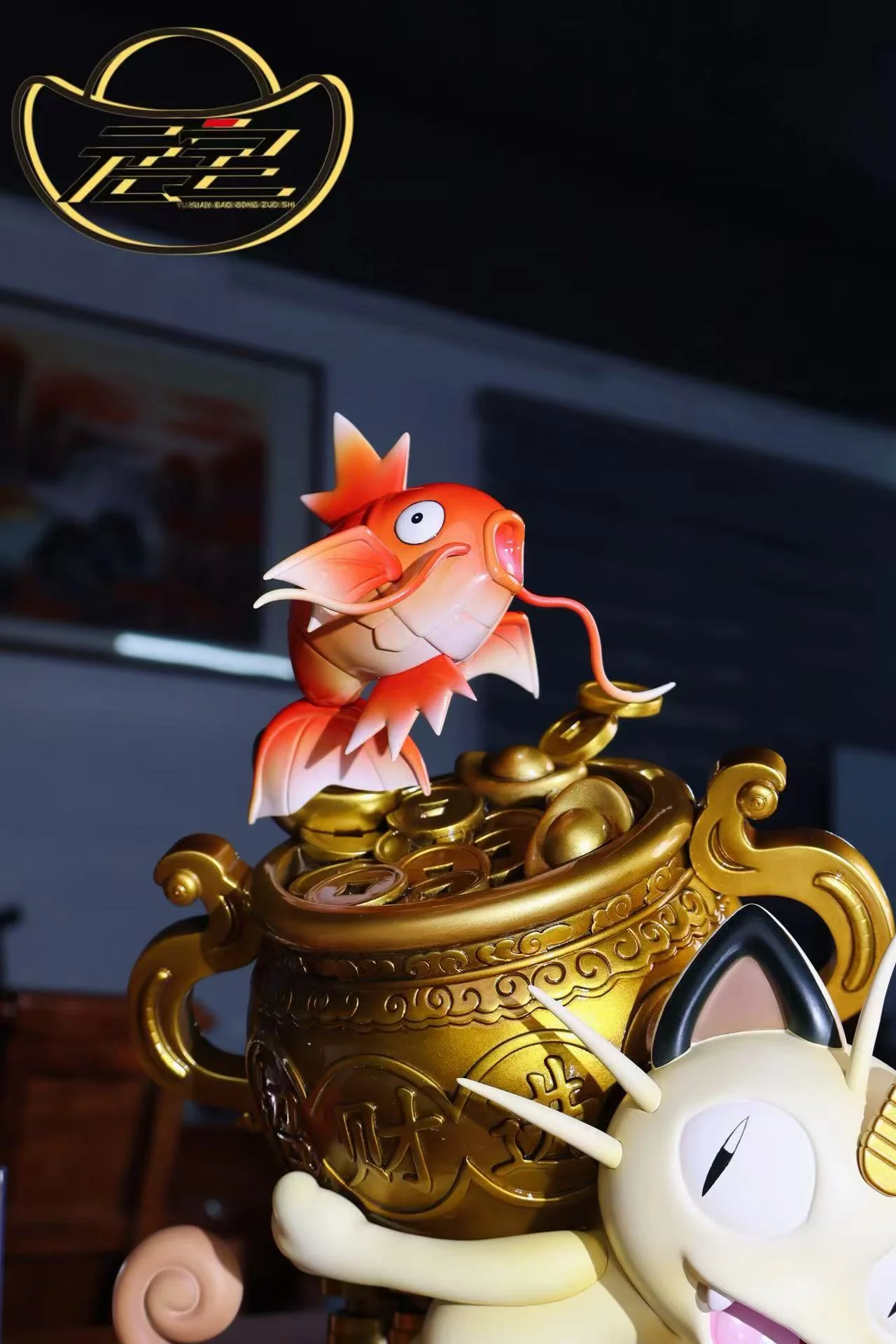 YuanBao Studio - Wealth Attraction Cat and Fancy Carp  Statue