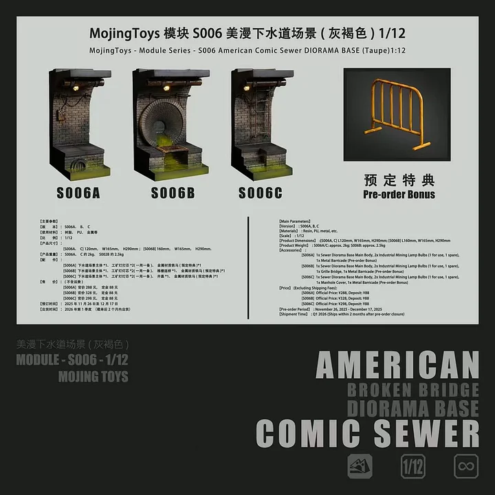 MojingToys - Module Series - S006 American Comic Sewer DIORAMA BASE (Taupe)1:12 Scene Statue